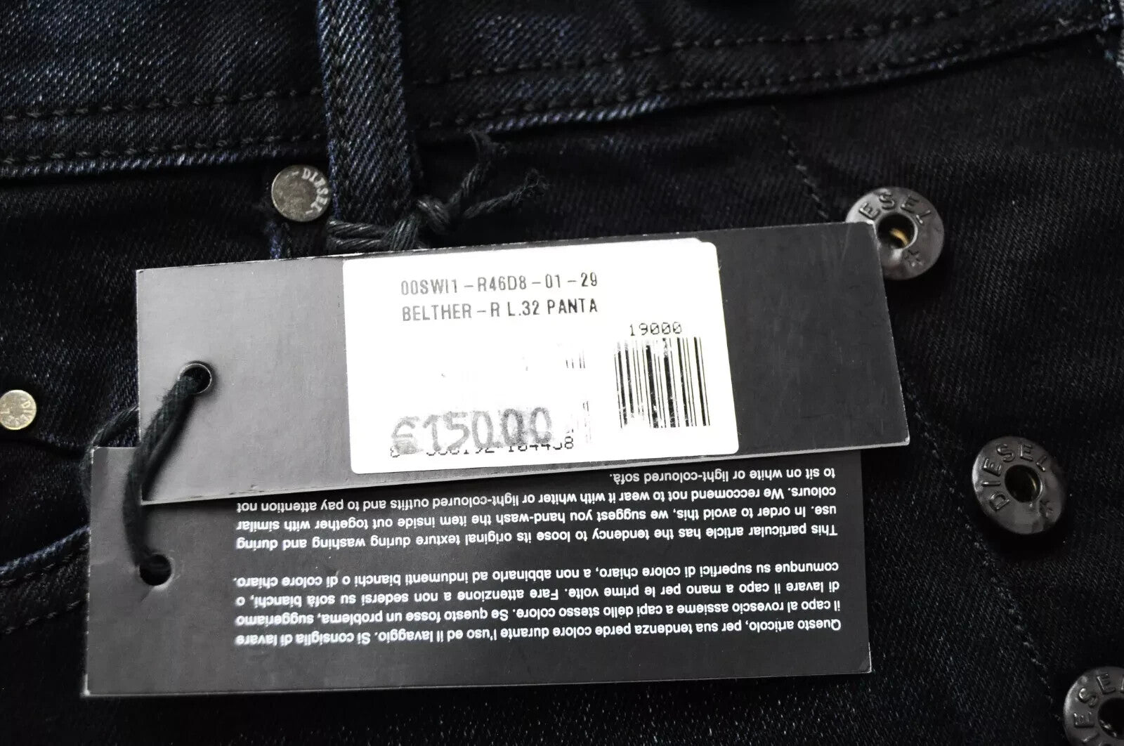 DIESEL Belther-R R46D8 vyriški džinsai W29/L32 Slim Taper tamsiai mėlyni, tamprūs 