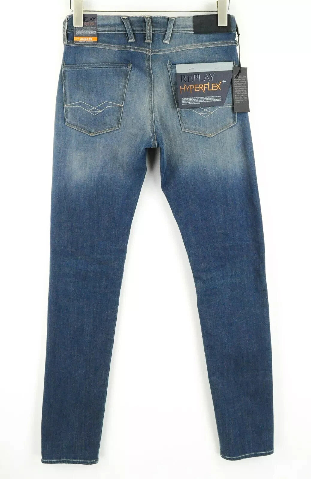 REPLAY Anbass Mens Jeans W29/L32 Slim Blue Stretch Cotton 5-Pocket