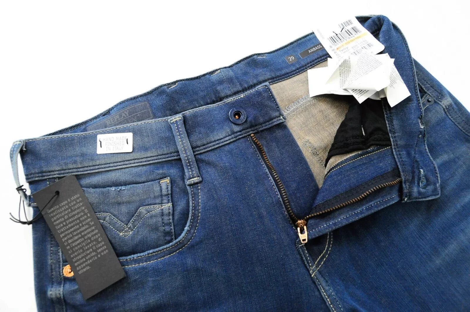 REPLAY Anbass Mens Jeans W29/L32 Slim Blue Stretch Cotton 5-Pocket