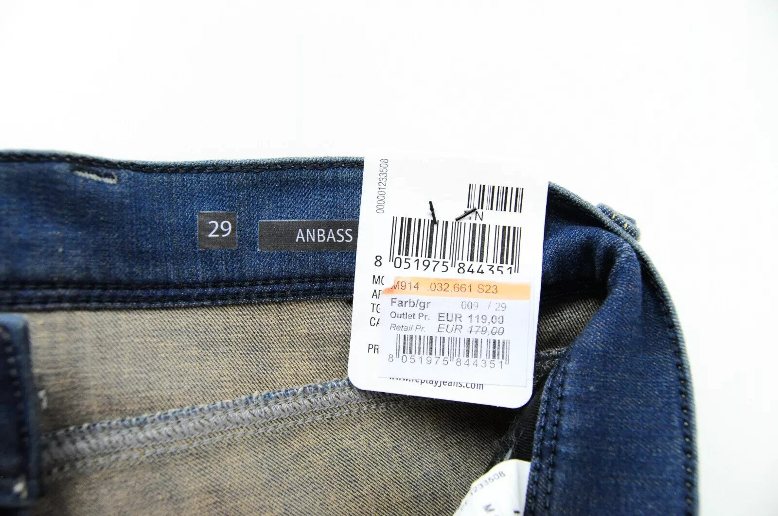 REPLAY Anbass Mens Jeans W29/L32 Slim Blue Stretch Cotton 5-Pocket