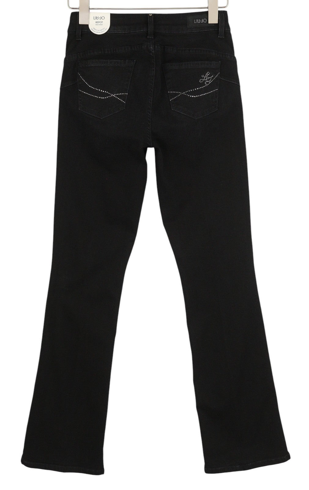LIU JO Repot Women Jeans W28/L34 Black Washed Bootcut Fit High Waist Rhinestone