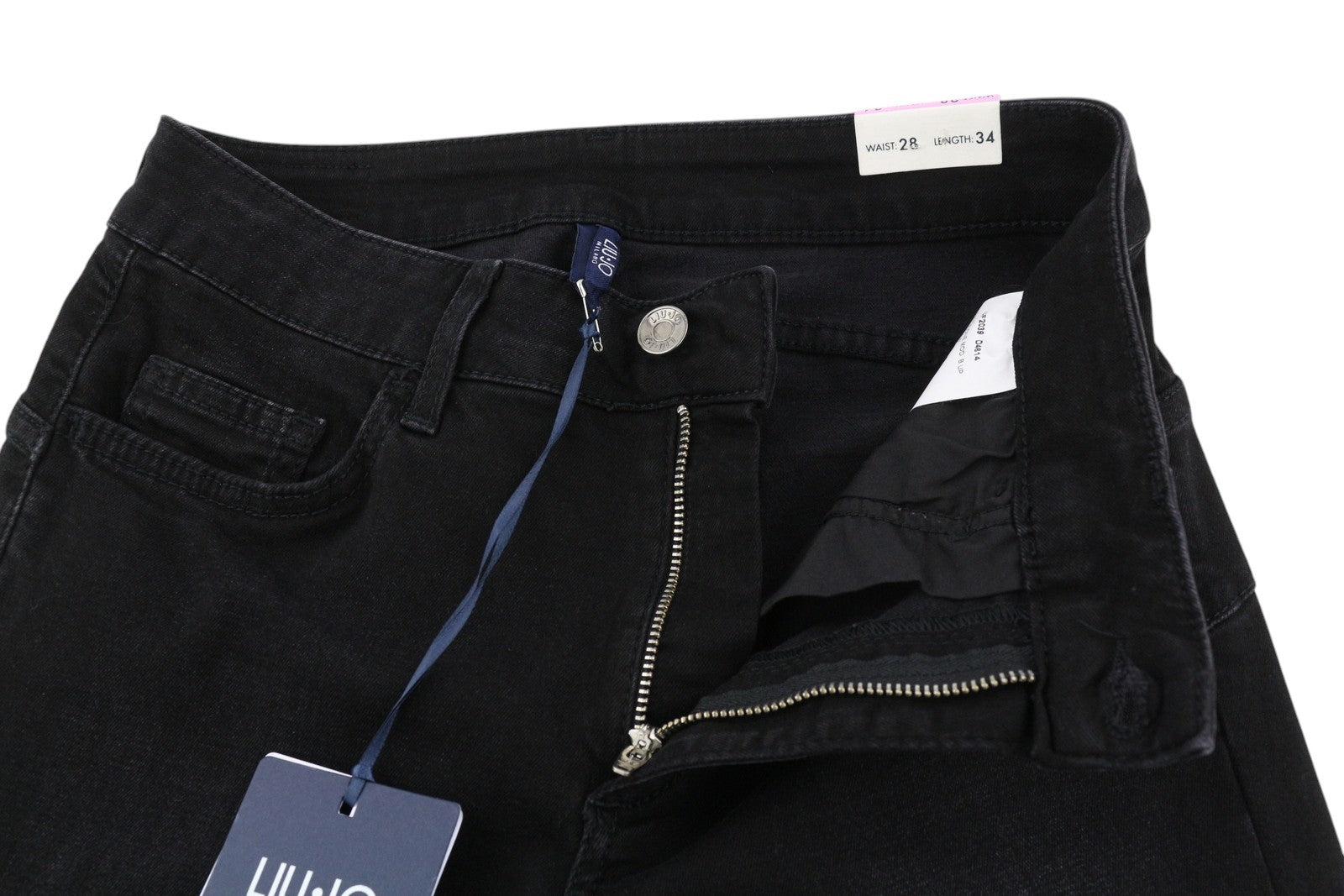 LIU JO Repot Women Jeans W28/L34 Black Washed Bootcut Fit High Waist Rhinestone