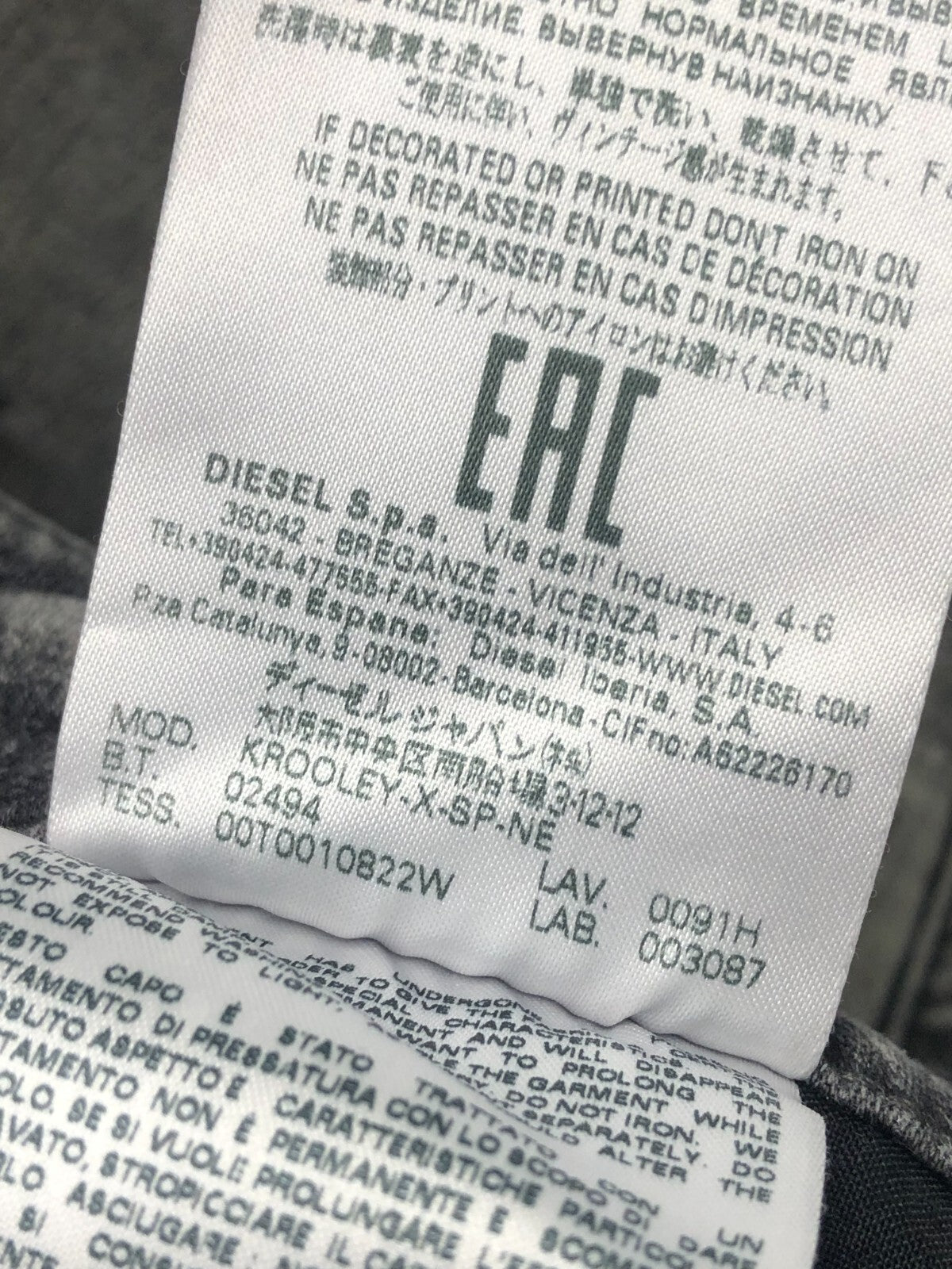 DIESEL Krooley-X-SP-Ne 0091H vyriški džinsai W32 pilki ploni morkų spalvos 