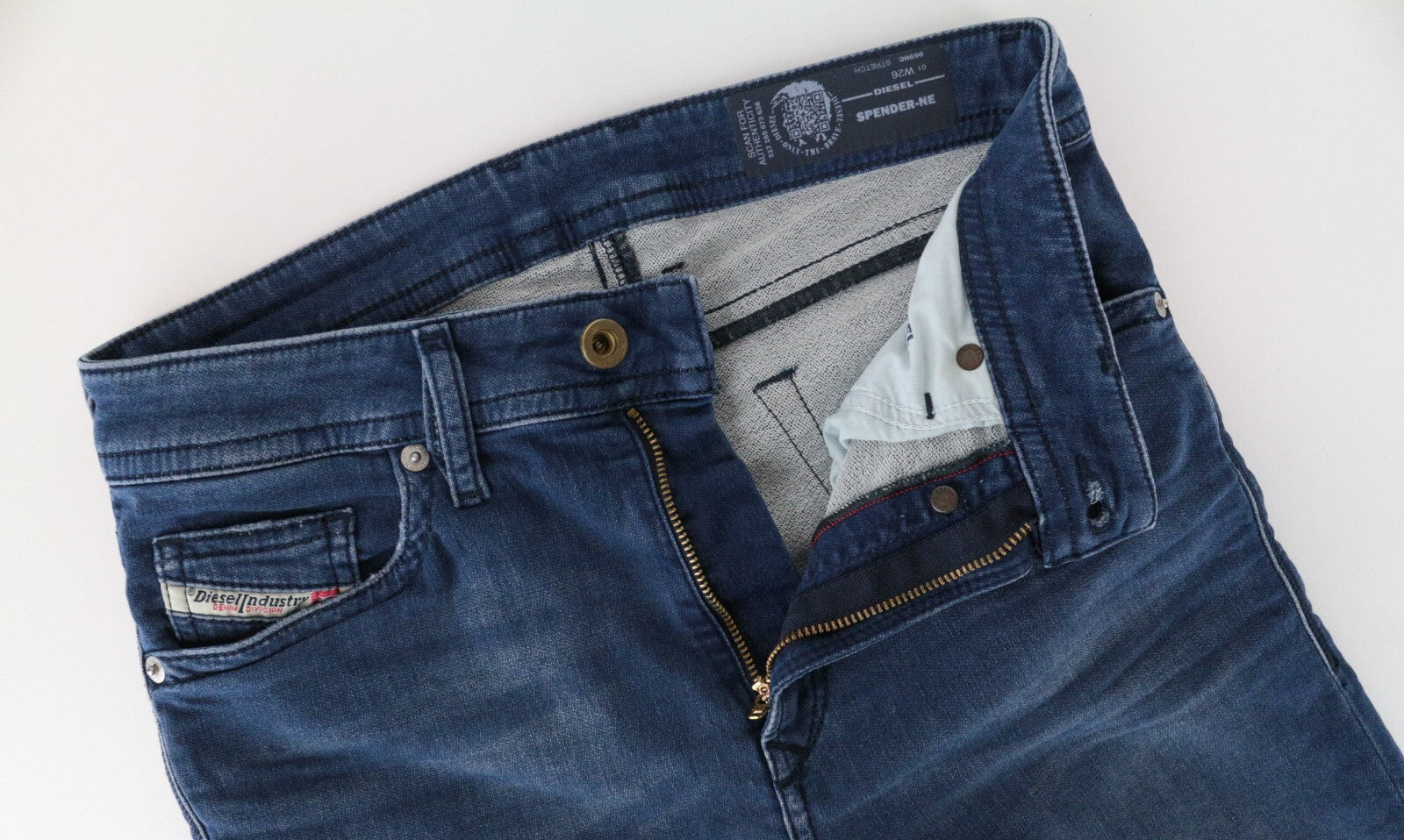 DIESEL Spender-Ne 069HC vyriški džinsai W26 su užtrauktuku, mėlyni, aptempti 