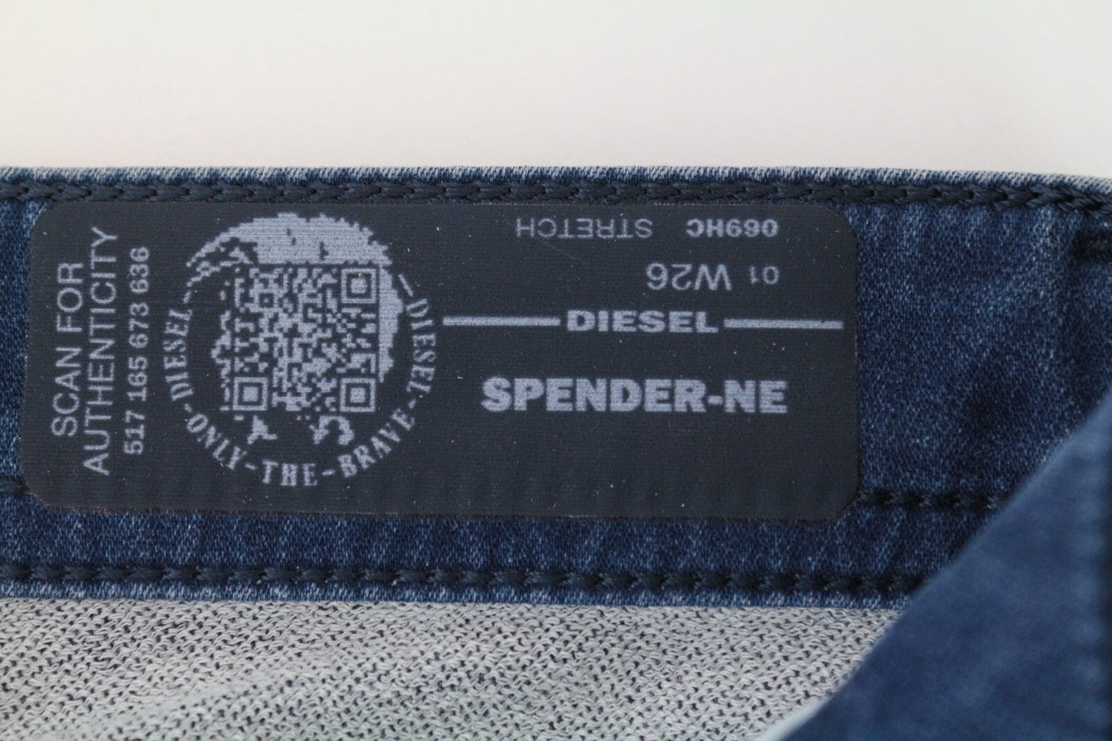 DIESEL Spender-Ne 069HC vyriški džinsai W26 su užtrauktuku, mėlyni, aptempti 