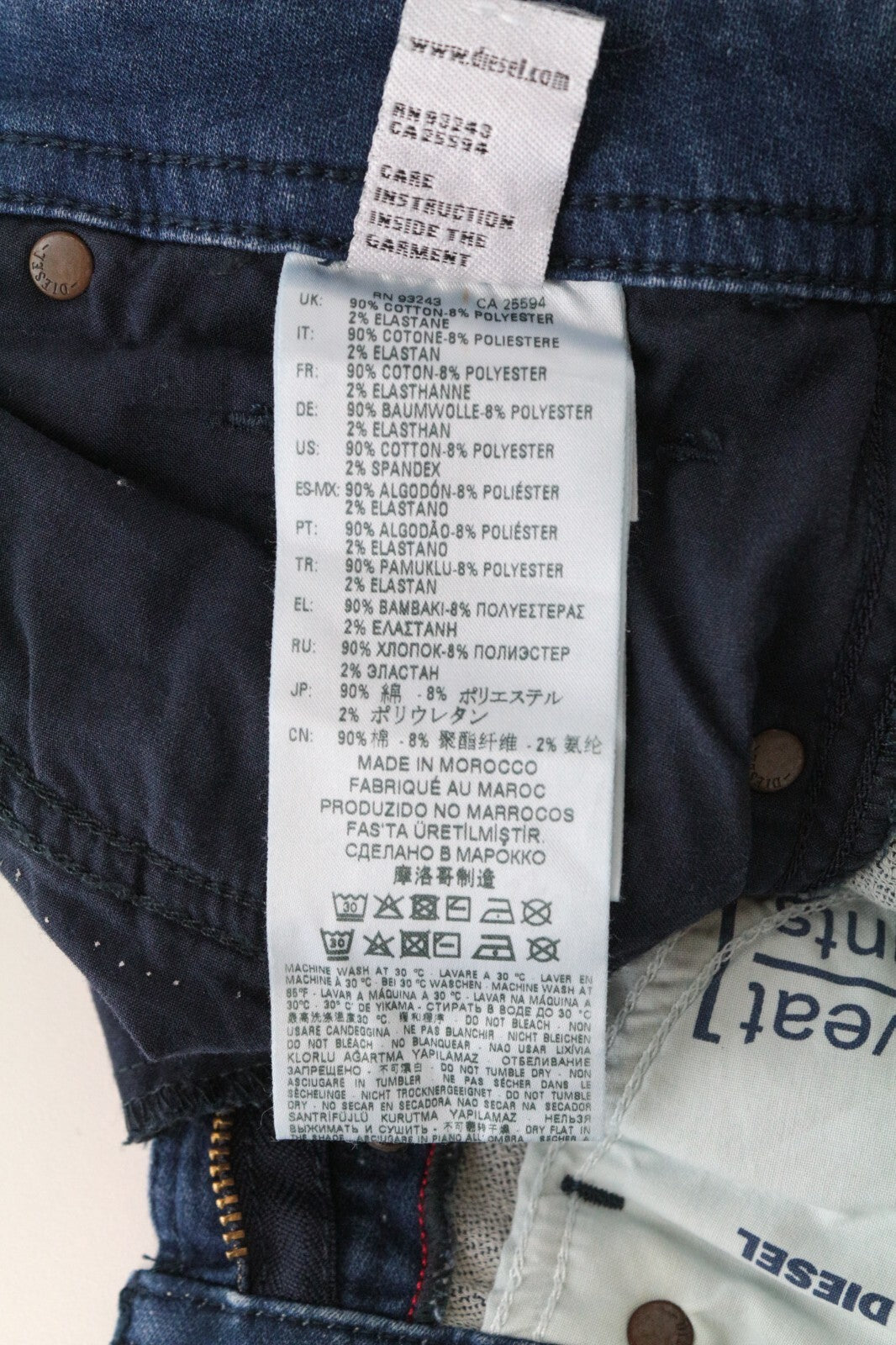 DIESEL Spender-Ne 069HC vyriški džinsai W26 su užtrauktuku, mėlyni, aptempti 