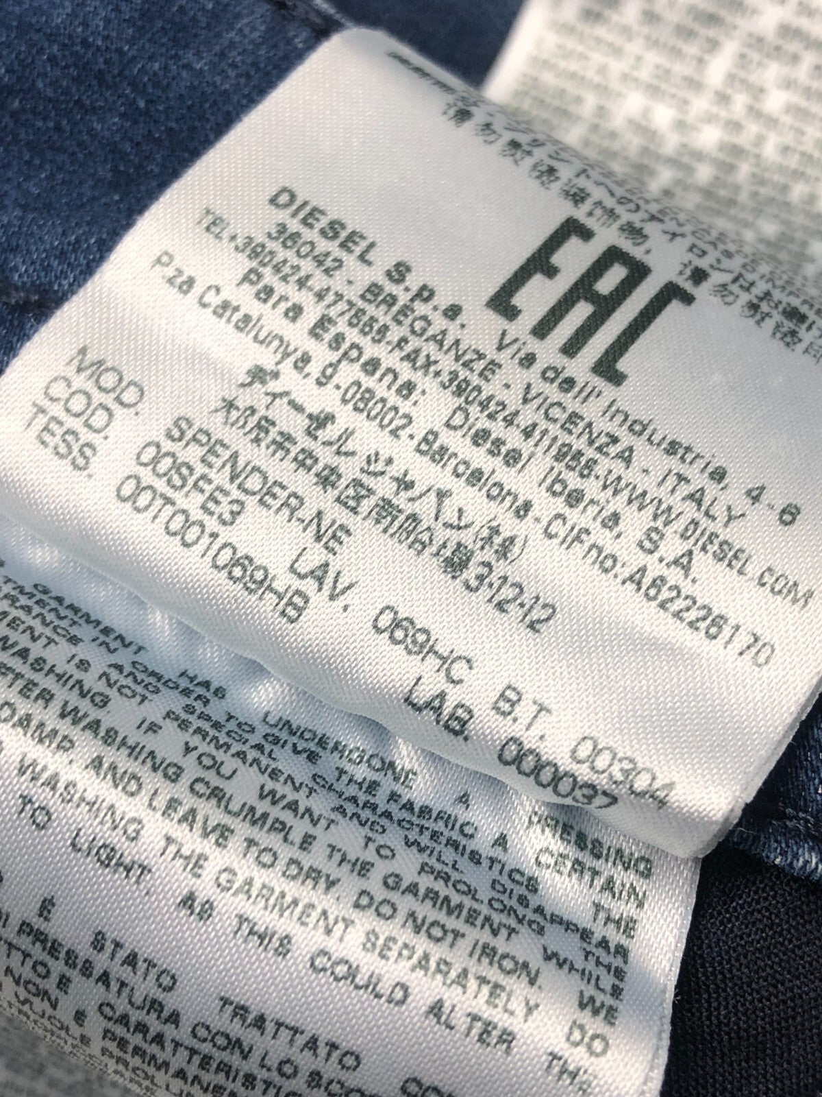 DIESEL Spender-Ne 069HC vyriški džinsai W26 su užtrauktuku, mėlyni, aptempti 