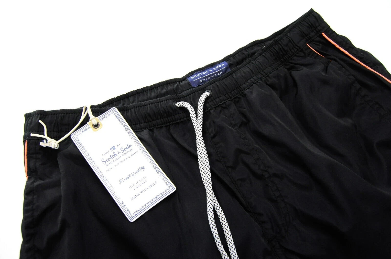 SCOTCH & SODA Swim Shorts W32 Black Pull-On Trunks Ams Couture Drawstring Style