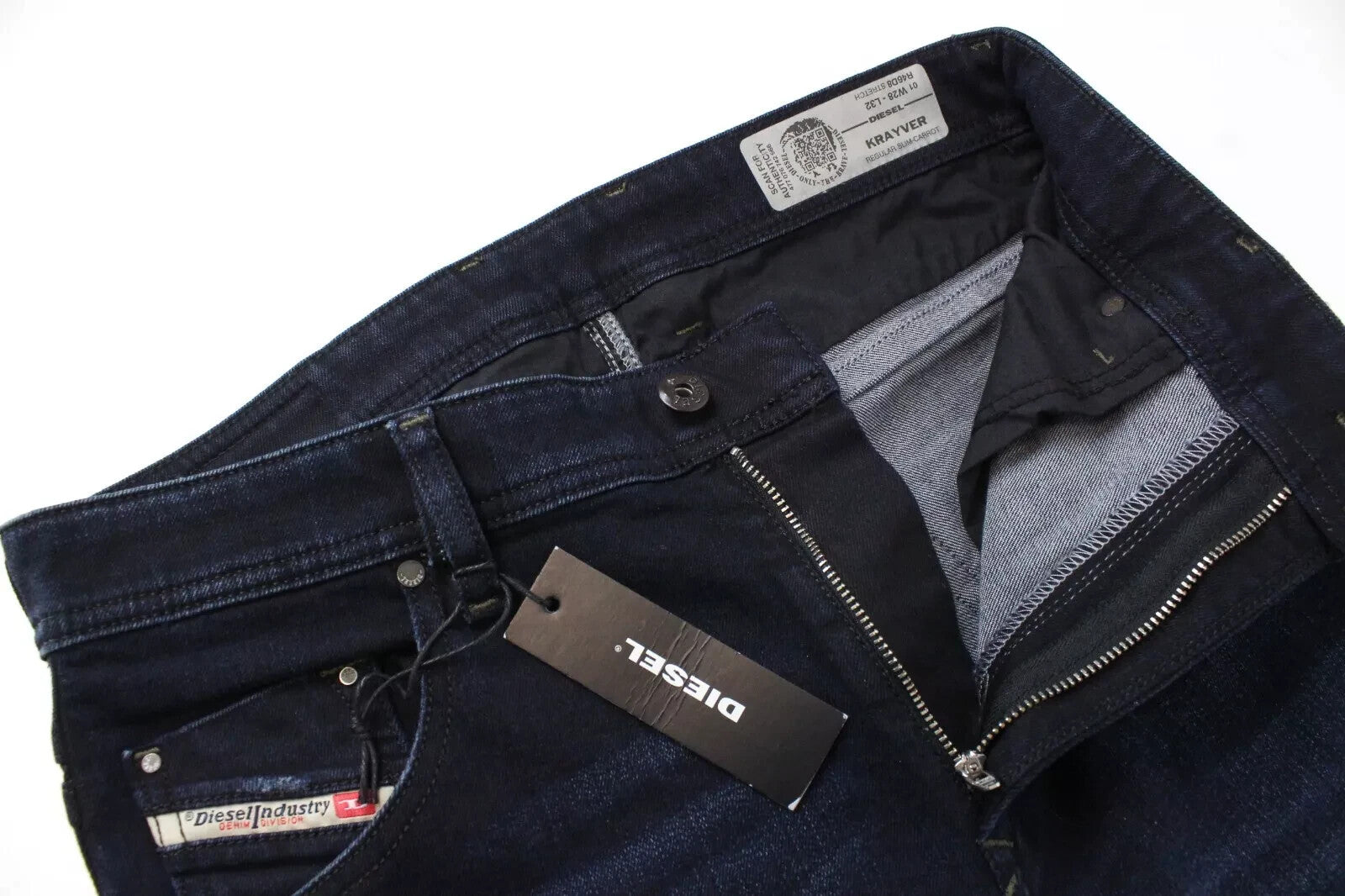 DIESEL Krayver R46D8 vyriški džinsai W28/L32 Slim morkų spalvos, tamsiai mėlyni, tamprūs 