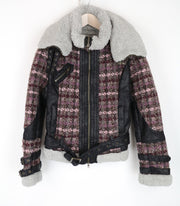 DESIGUAL moteriškas paltas EU36 vilnonis dirbtinio kailio tvido paltas rožinis 