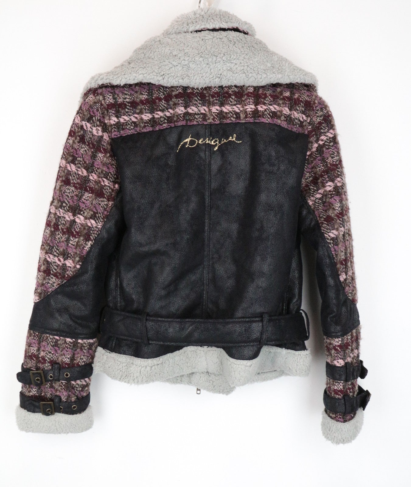 DESIGUAL moteriškas paltas EU36 vilnonis dirbtinio kailio tvido paltas rožinis 