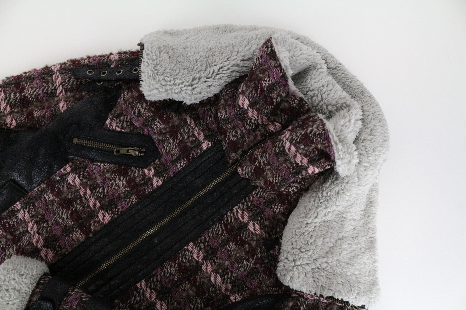 DESIGUAL moteriškas paltas EU36 vilnonis dirbtinio kailio tvido paltas rožinis 