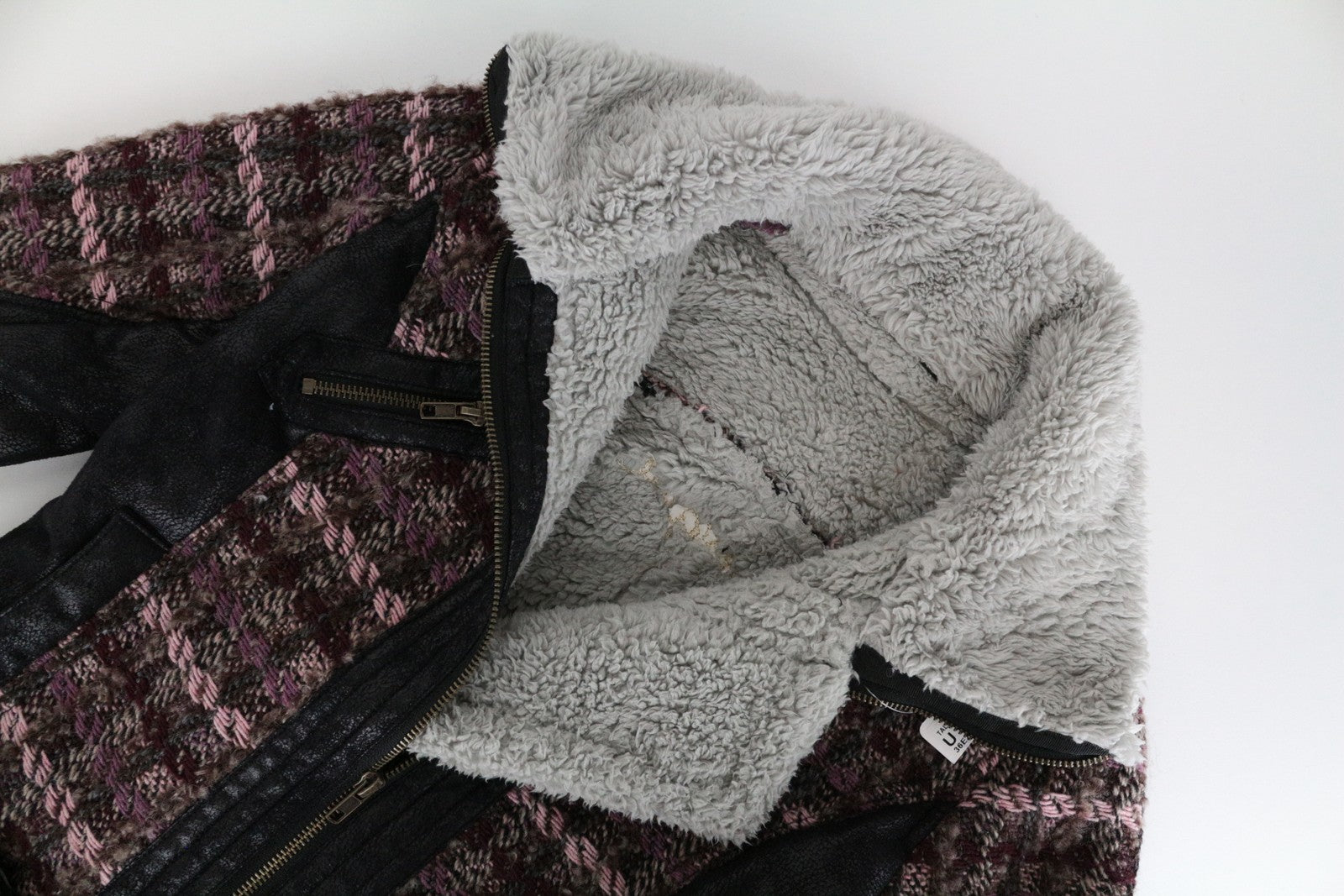 DESIGUAL moteriškas paltas EU36 vilnonis dirbtinio kailio tvido paltas rožinis 