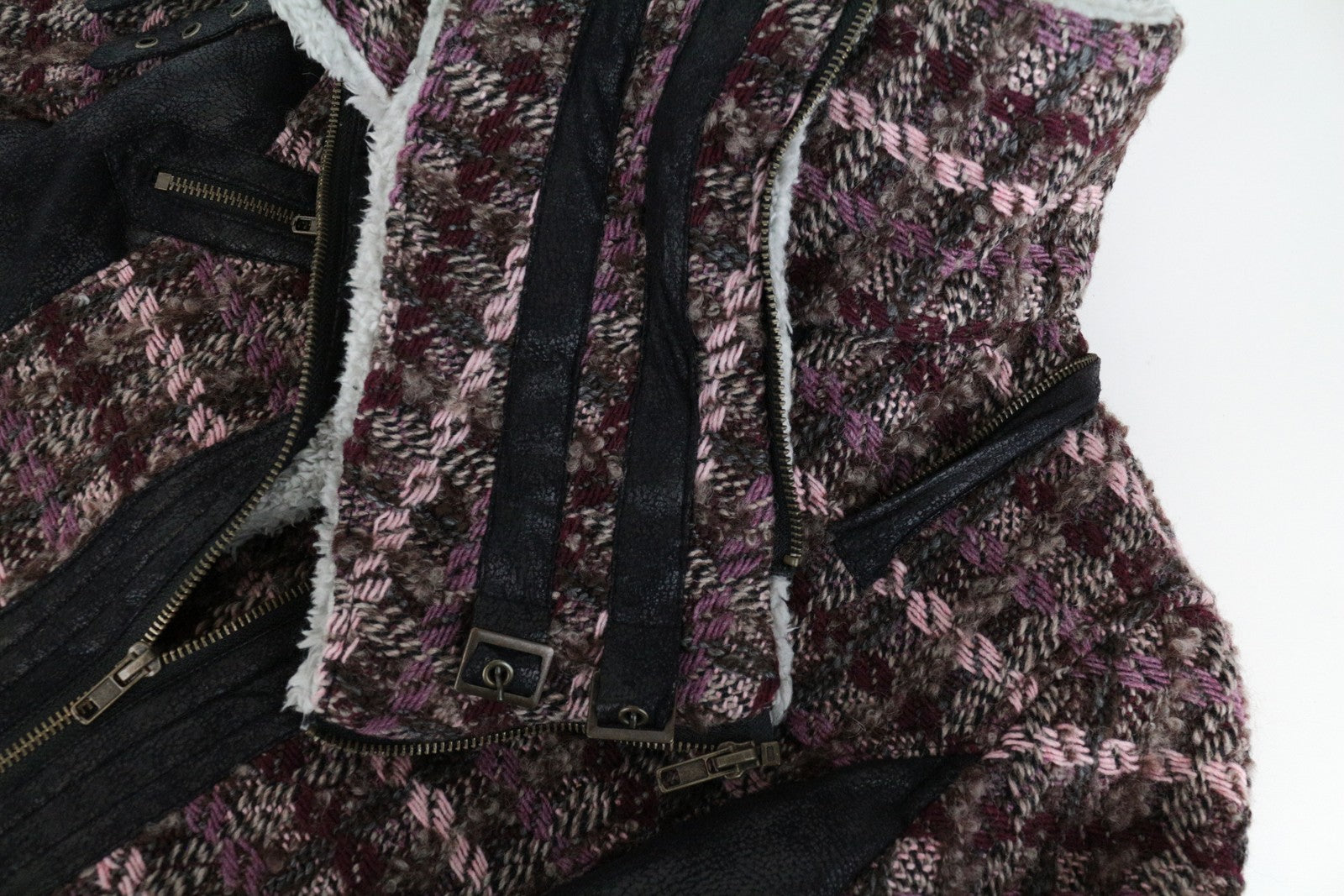 DESIGUAL moteriškas paltas EU36 vilnonis dirbtinio kailio tvido paltas rožinis 