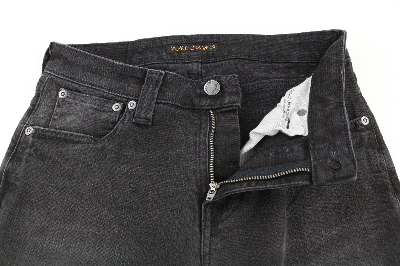 NUDIE Skinny Lin Used Black Men Jeans W28/L32 Organic Cotton Distressed Zip