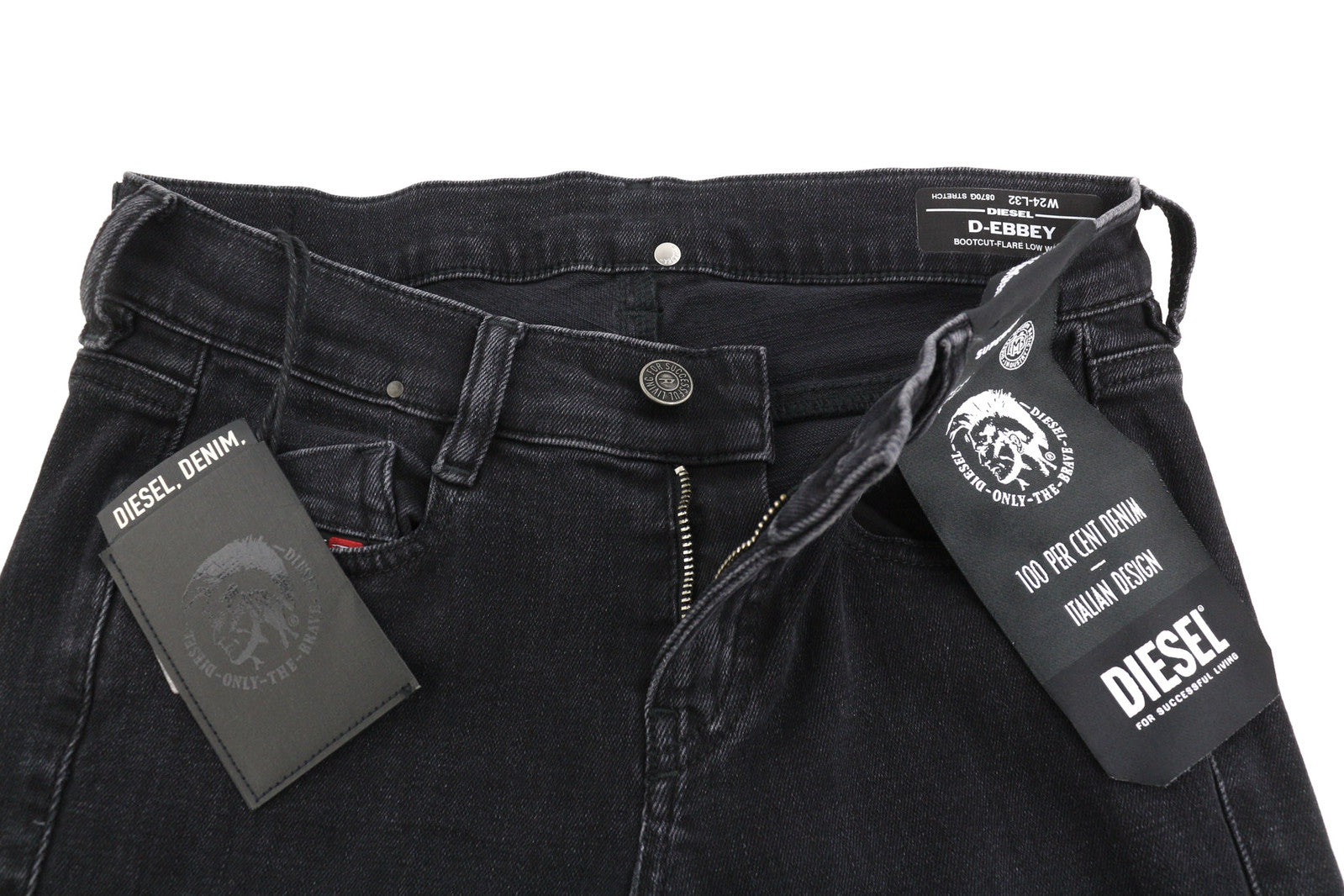 DIESEL D-Ebbey 0870G moteriški džinsai W24/L32 platėjančios, žemo juosmens, tamprūs, juodi 