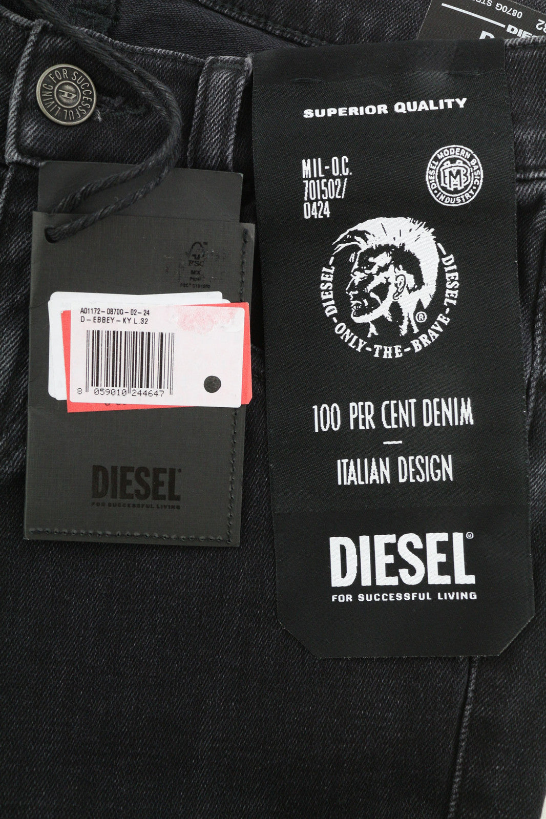 DIESEL D-Ebbey 0870G moteriški džinsai W24/L32 platėjančios, žemo juosmens, tamprūs, juodi 