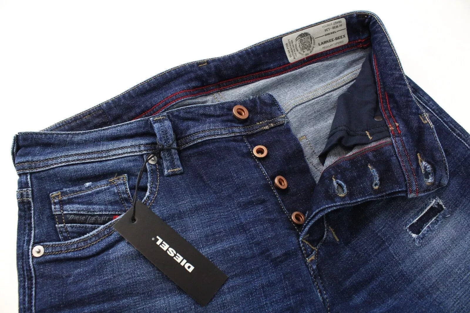 DIESEL Larkee-Beex 084QT Mens Jeans W30/L34 Taper Dark Blue Cotton Stretch