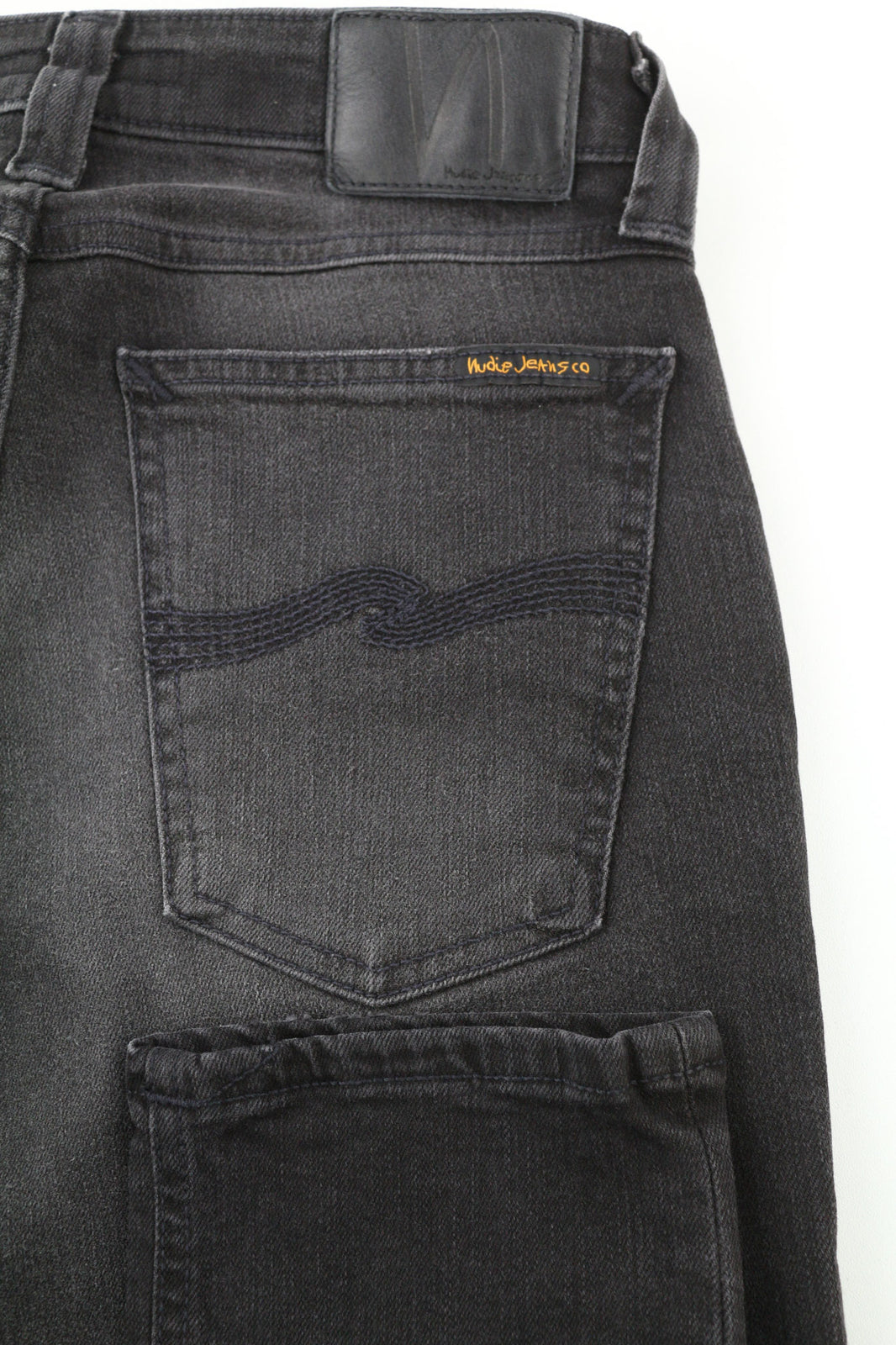 NUDIE Skinny Lin Used Black Men Jeans W28/L32 Distressed Zip Fly Pockets Faded