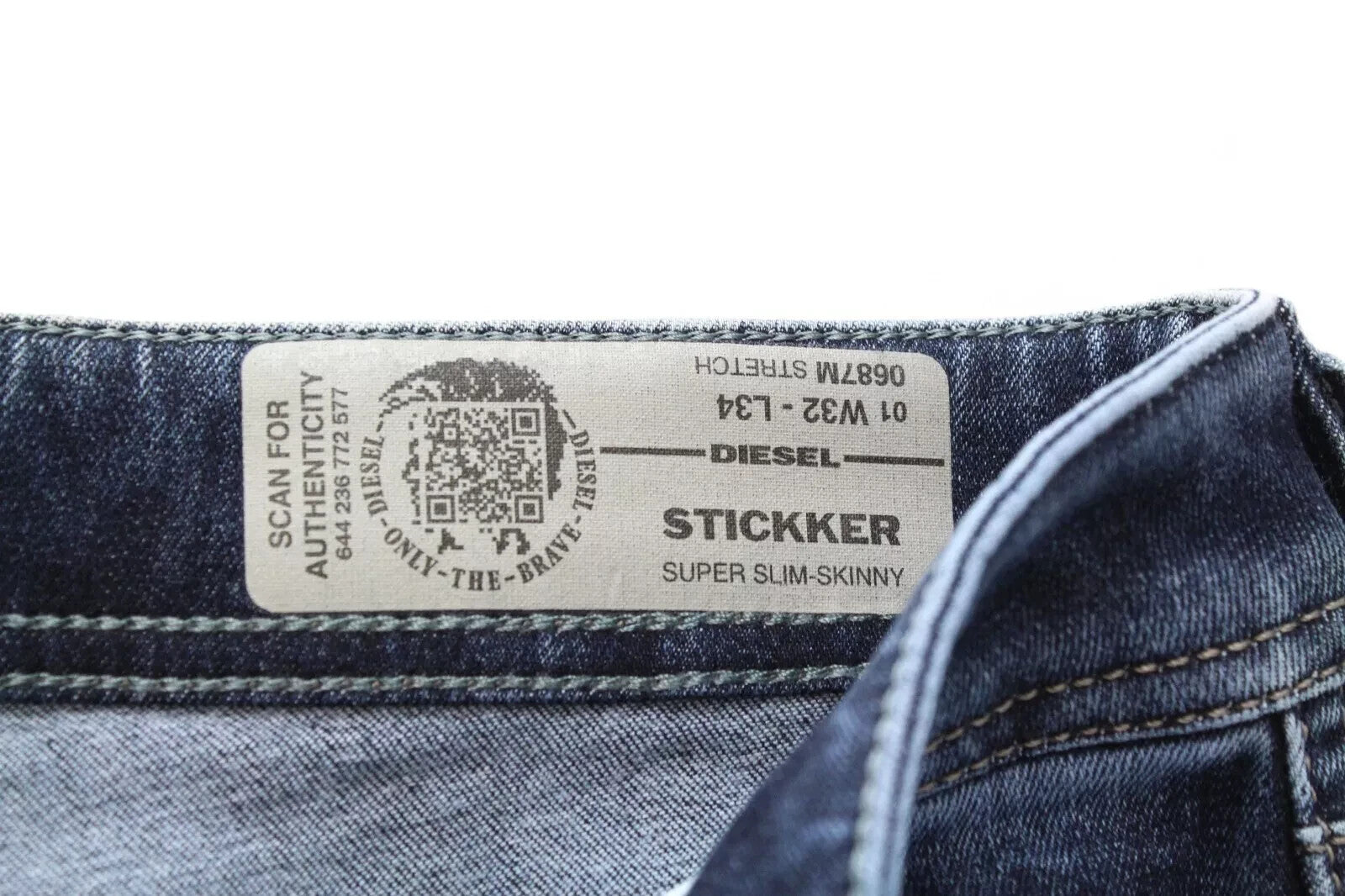 DIESEL Stickker 0687M Mens Jeans W32/L34 Slim Skinny Blue Cotton Wash Stretch