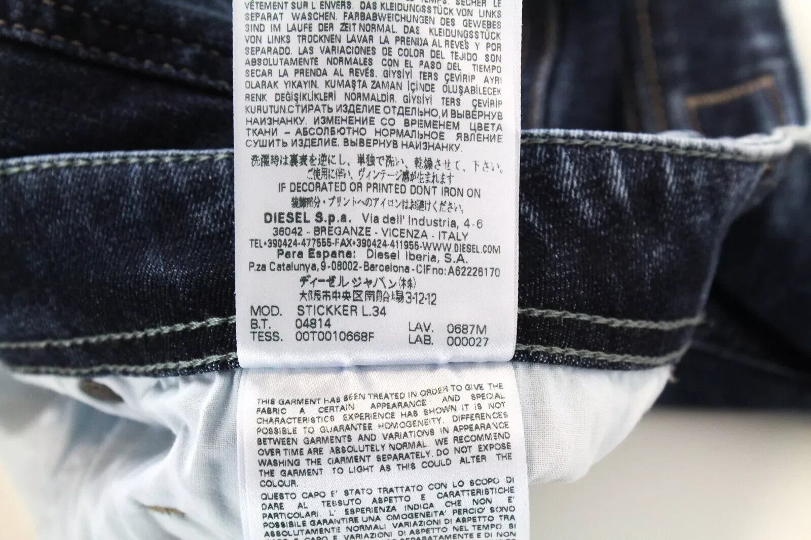 DIESEL Stickker 0687M Mens Jeans W32/L34 Slim Skinny Blue Cotton Wash Stretch