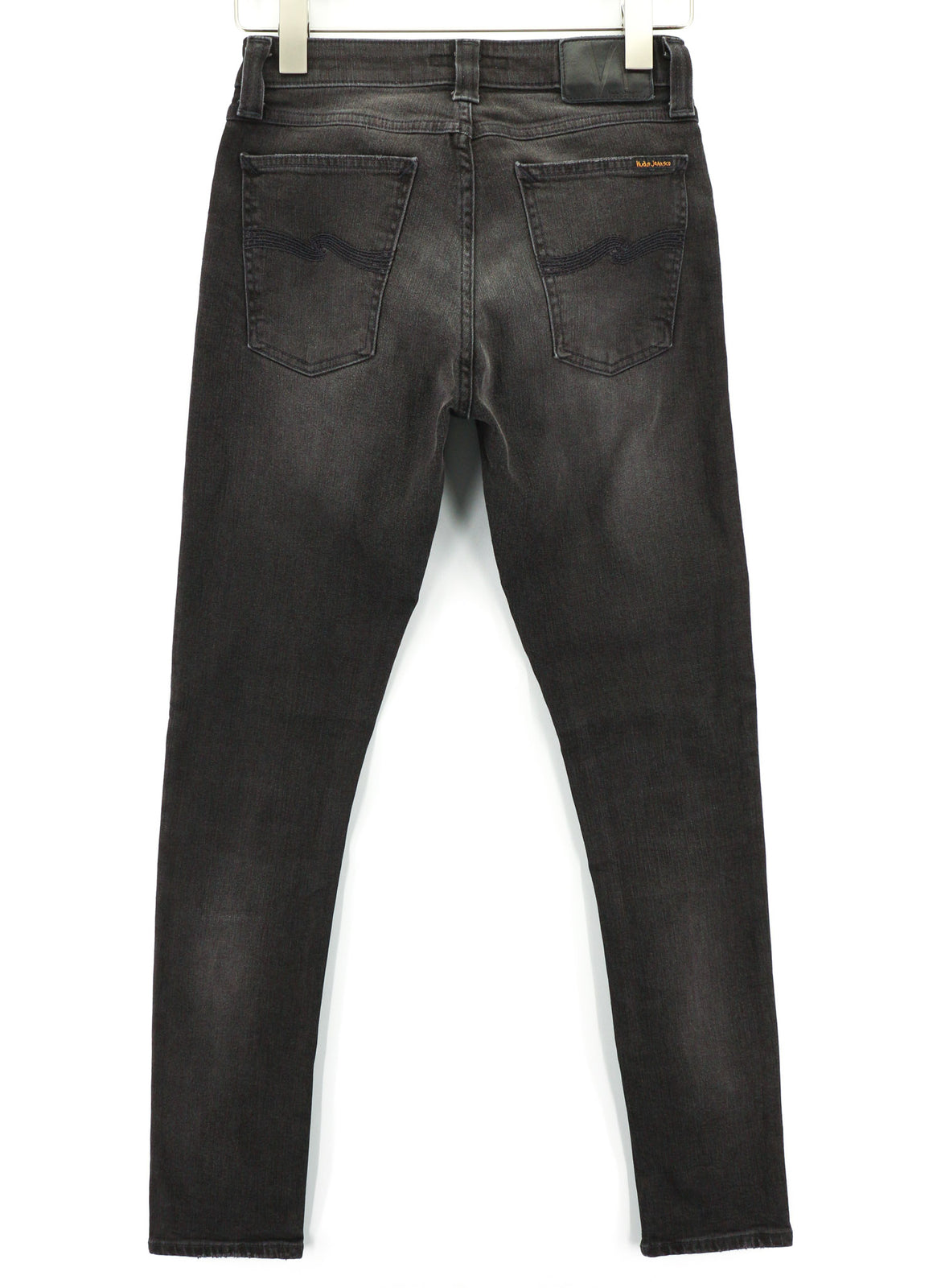 NUDIE Skinny Lin Used Black Men Jeans W28/L32 Distressed Zip Fly Faded Casual