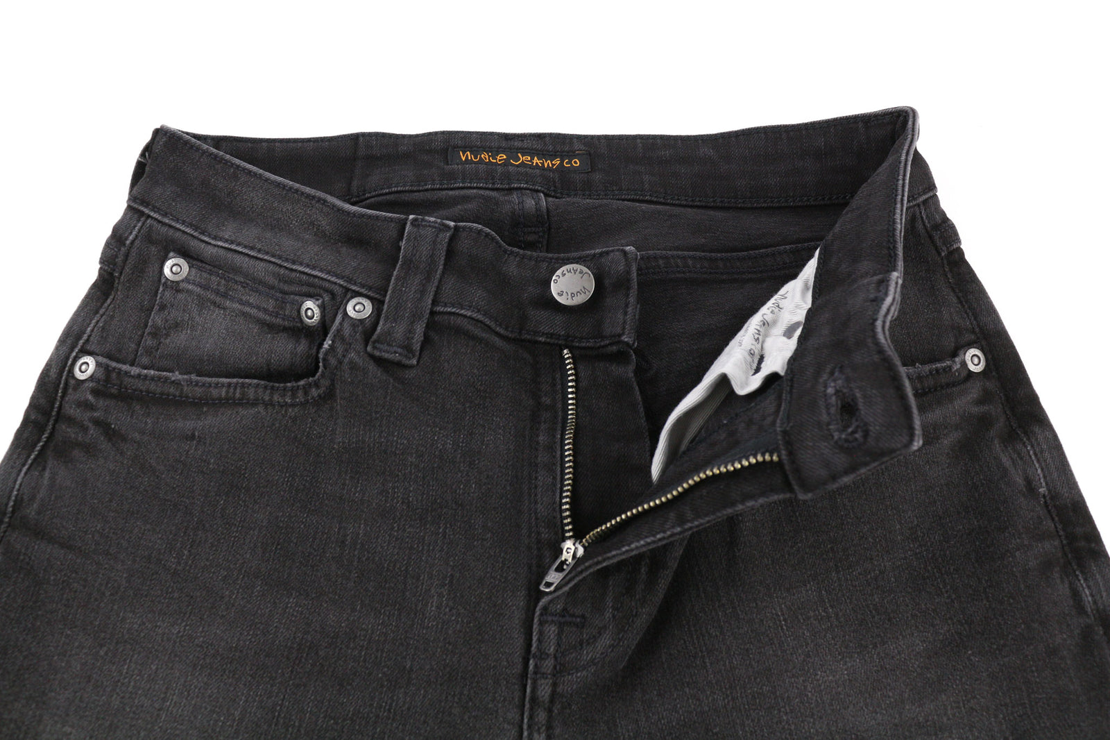 NUDIE Skinny Lin Used Black Men Jeans W28/L32 Distressed Zip Fly Faded Casual