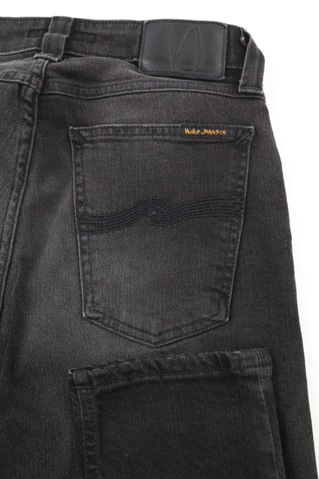 NUDIE Skinny Lin Used Black Men Jeans W28/L32 Distressed Zip Fly Faded Casual