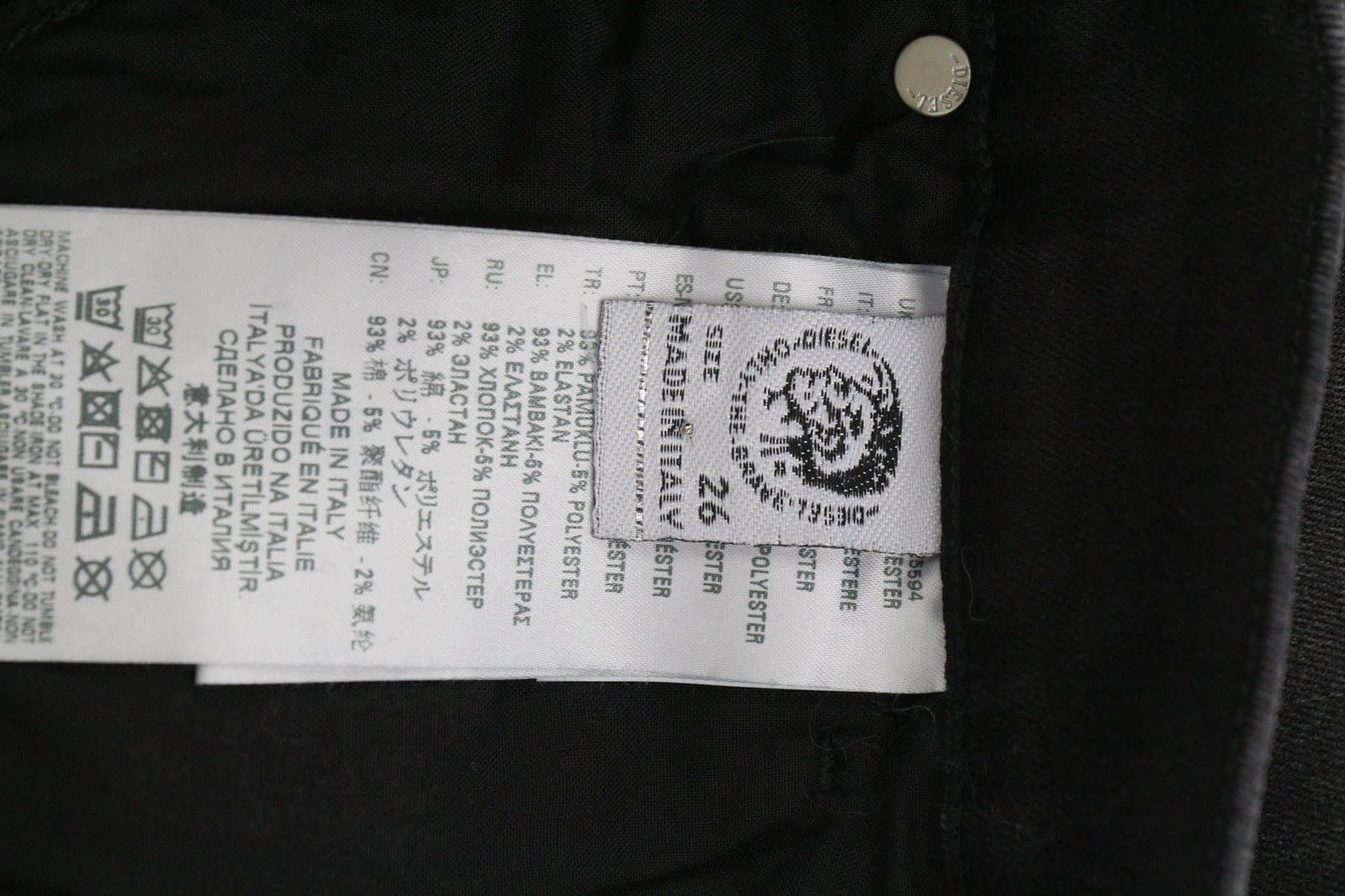 DIESEL D-Roisin 069MZ moteriški džinsai W26/L32 itin aptempti, aukštu juosmeniu, tamprūs, juodi 