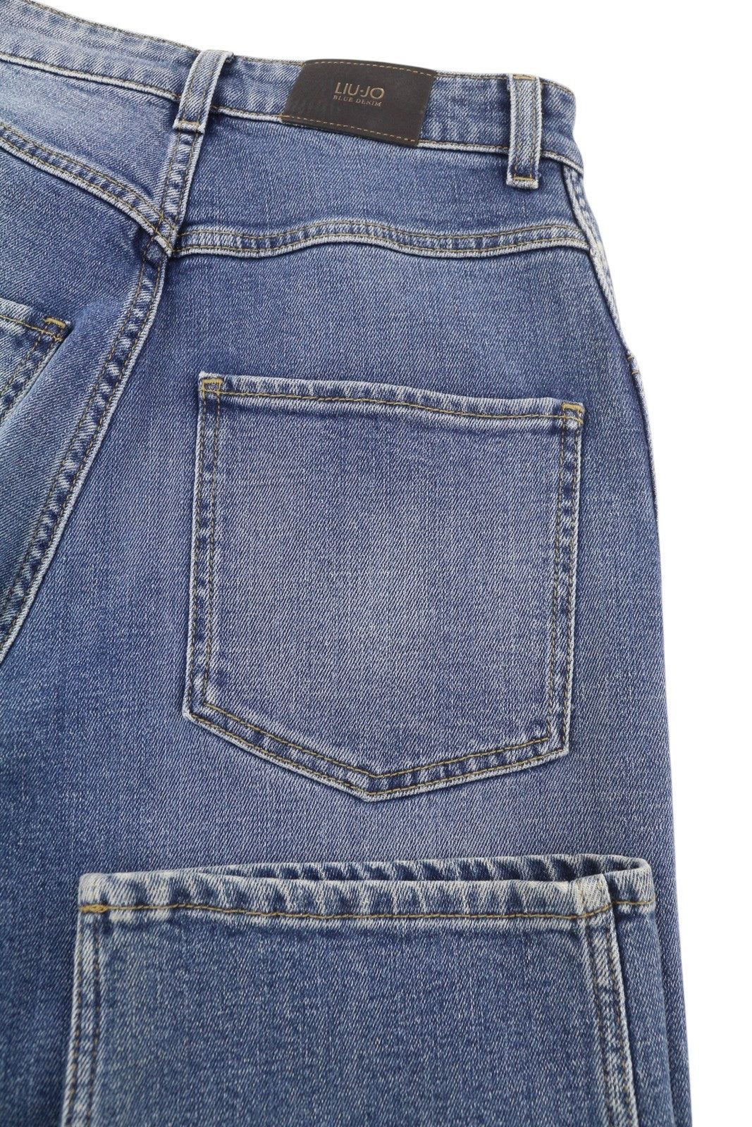 LIU JO Palazzo moteriški džinsai W28 aukštu juosmeniu, skalbto džinso mėlyna, plonas kirpimas, su kišenėmis 