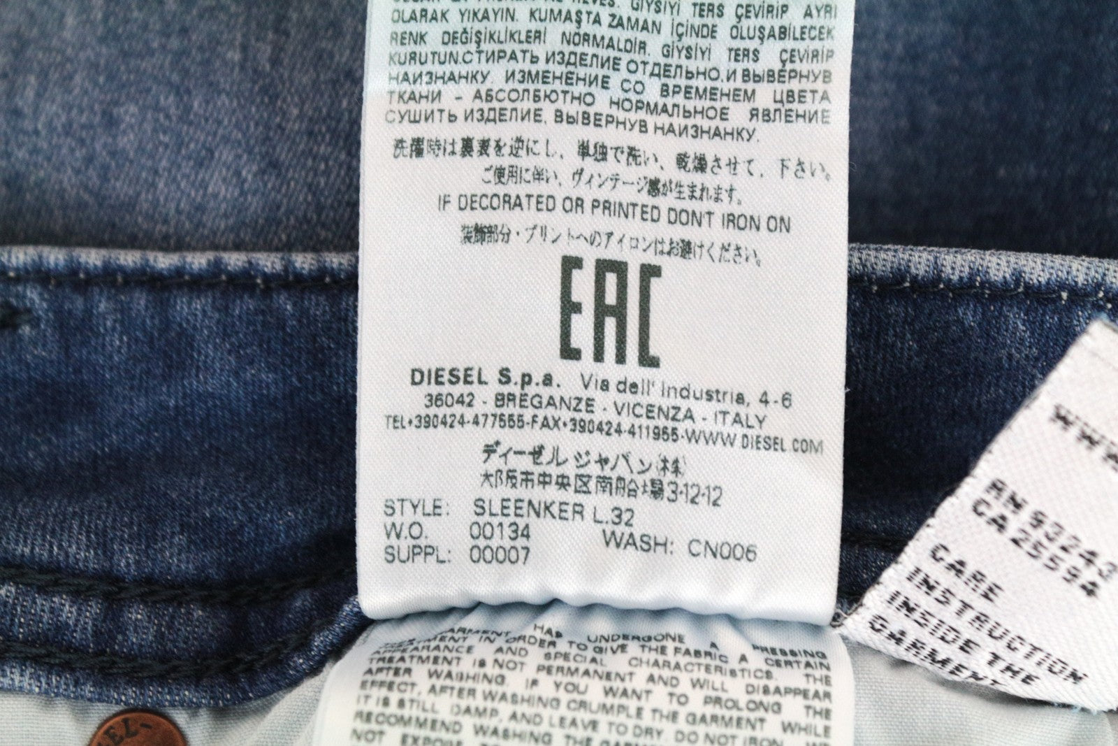 DIESEL Sleenker CN006 vyriški džinsai W36/L32 mėlyni, aptempti, tamprūs 