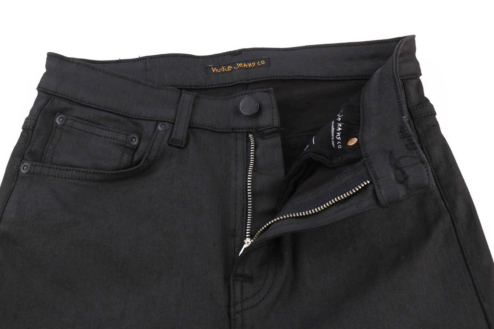 NUDIE Hightop Tilde Painted Black moteriški džinsai W29/L34 Slim Fit su užtrauktuku ir išblukusiu sluoksniu 