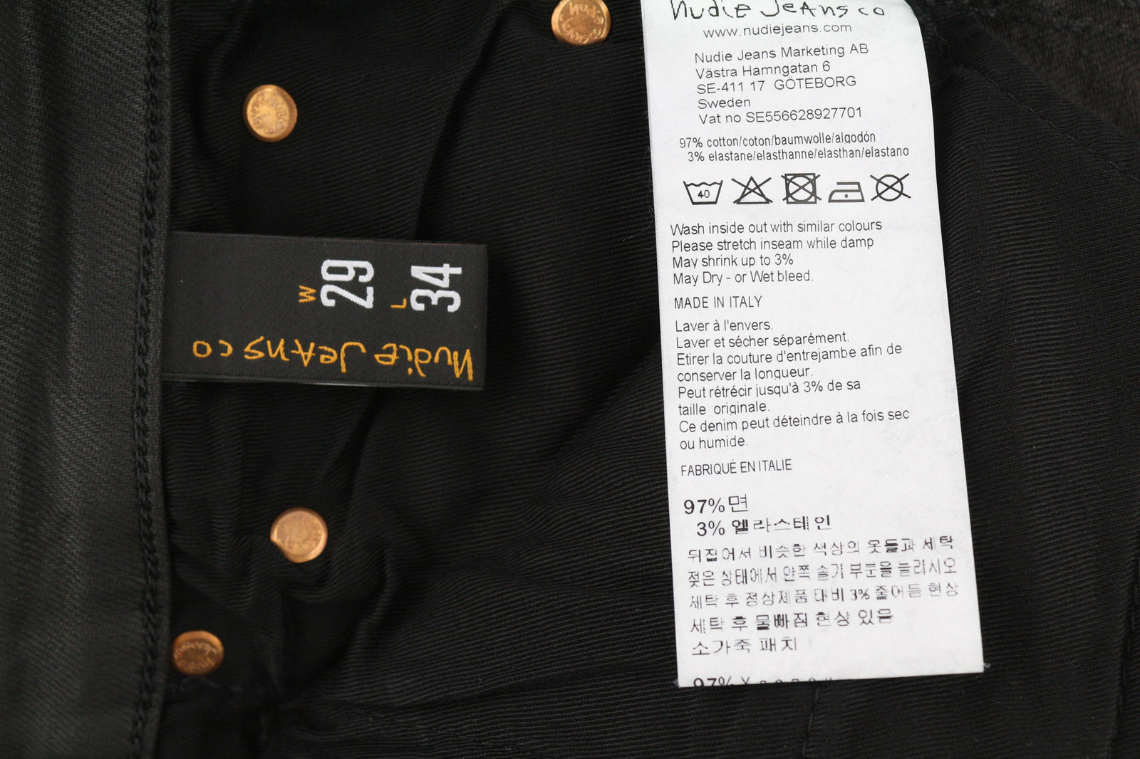 NUDIE Hightop Tilde Painted Black moteriški džinsai W29/L34 Slim Fit su užtrauktuku ir išblukusiu sluoksniu 