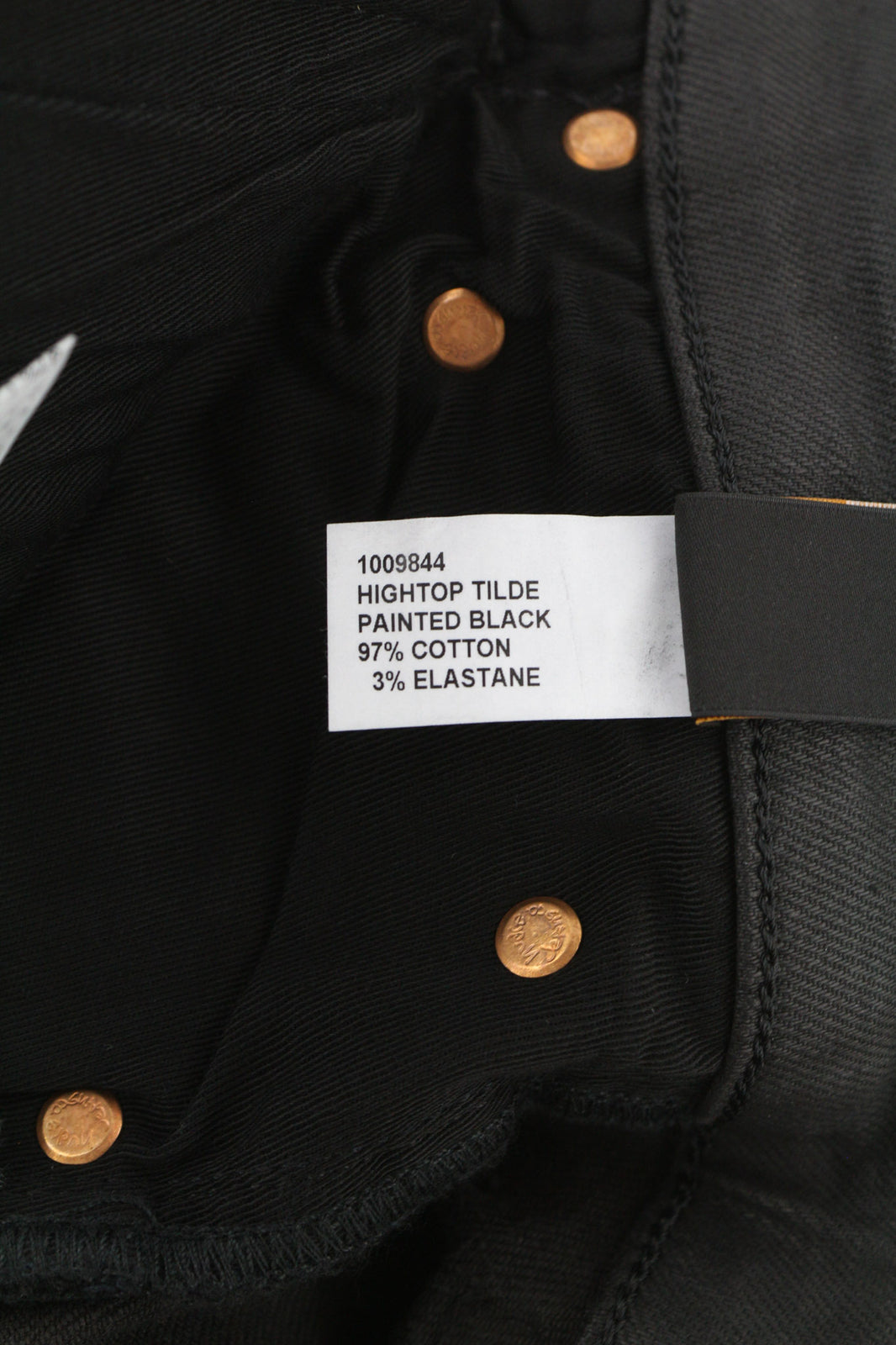 NUDIE Hightop Tilde Painted Black moteriški džinsai W29/L34 Slim Fit su užtrauktuku ir išblukusiu sluoksniu 