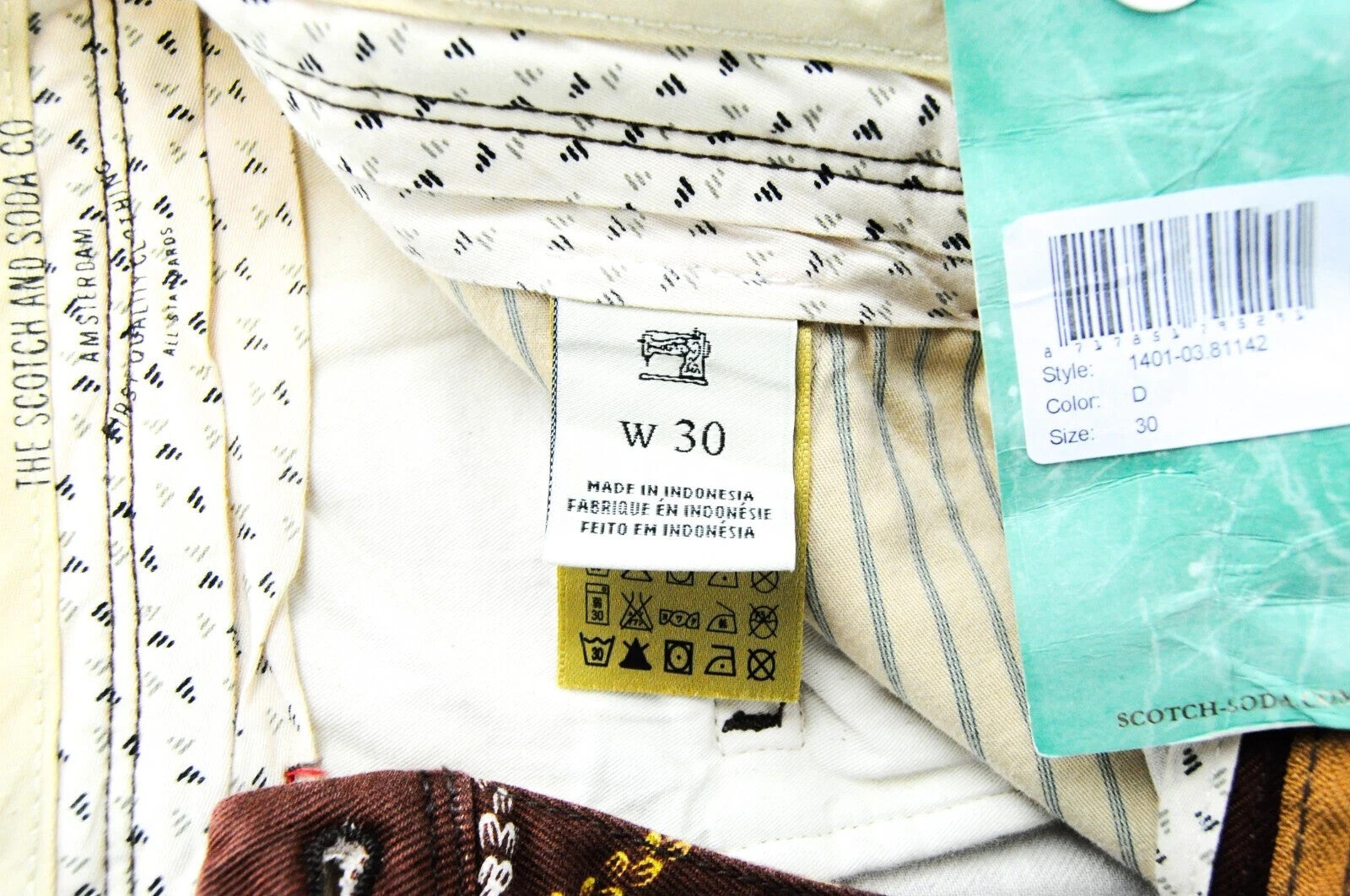 „SCOTCH &amp; SODA“ delnų rašto šortai vyrams W30 rudi medvilniniai „Pure Ams Couture“ vasariniai 