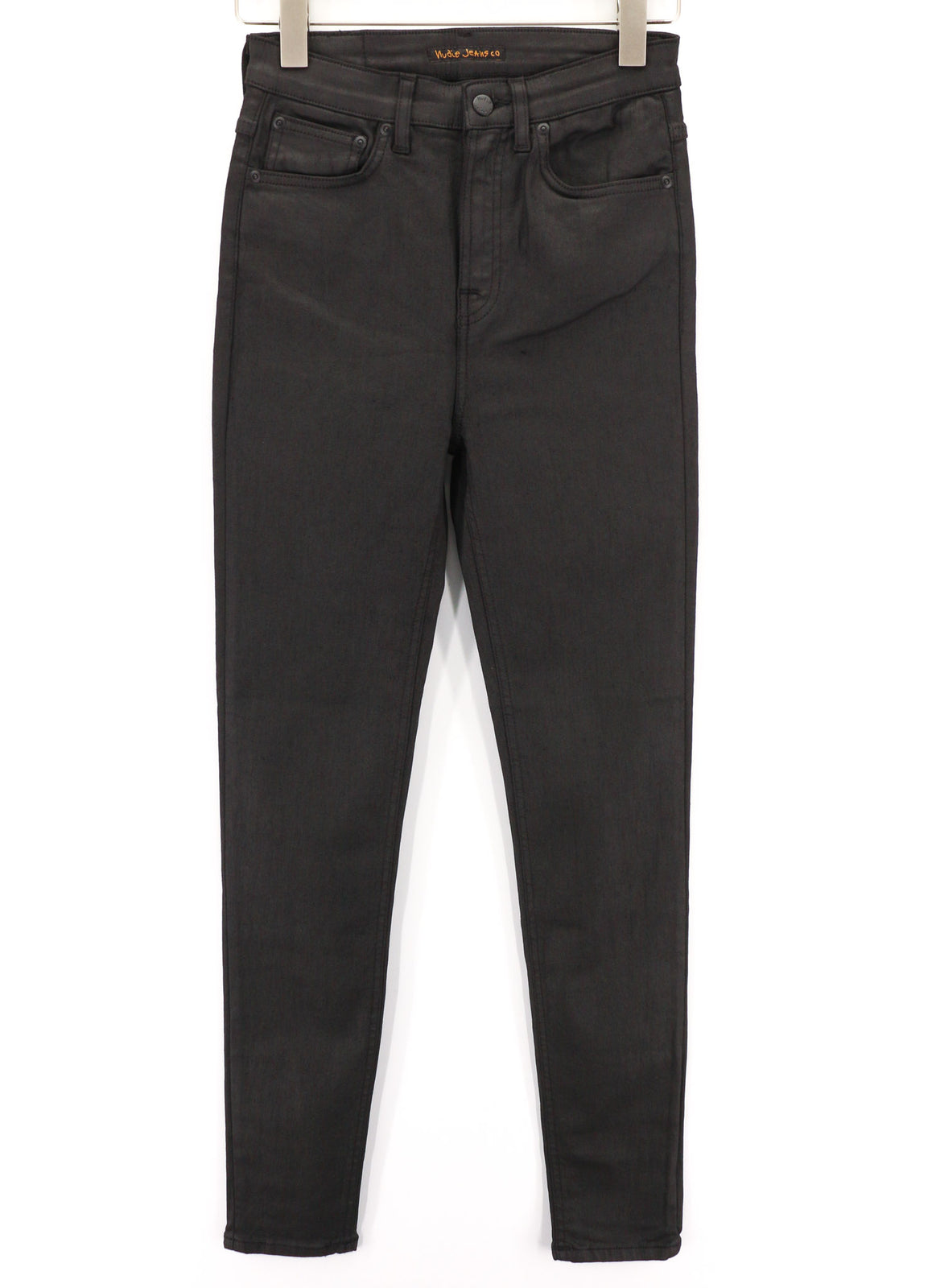 NUDIE Hightop Tilde Painted Black moteriški džinsai W28/L32 Slim Fit su užtrauktuku 