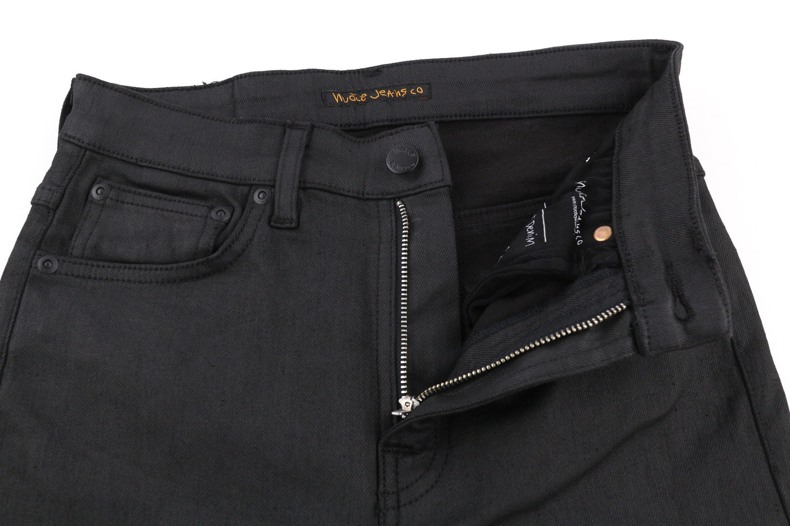 NUDIE Hightop Tilde Painted Black moteriški džinsai W28/L32 Slim Fit su užtrauktuku 