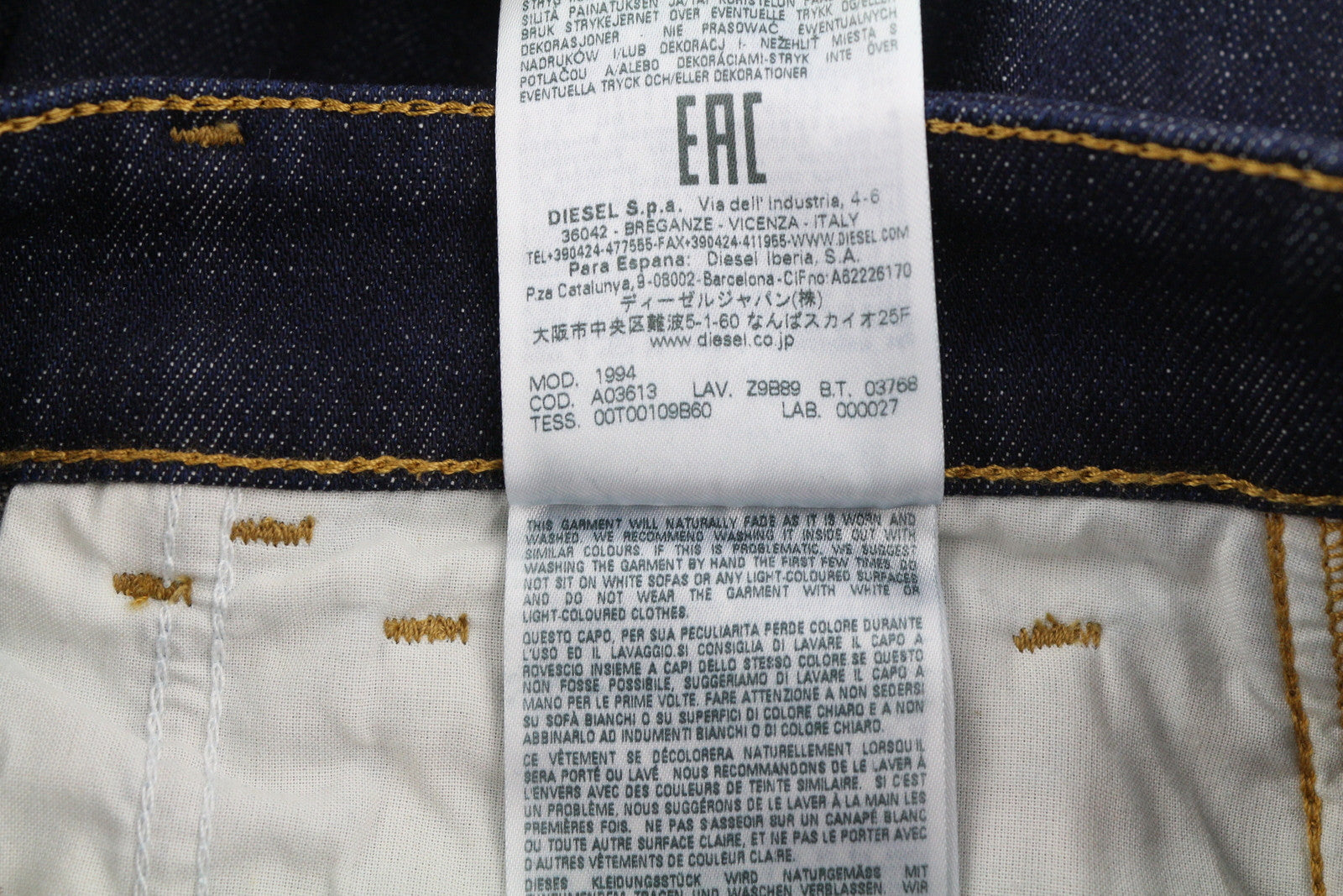 DIESEL 1994 Z9B89 vyriški džinsai W30/L30 Slim Fit tiesaus kirpimo aukštu juosmeniu, mėlyni 