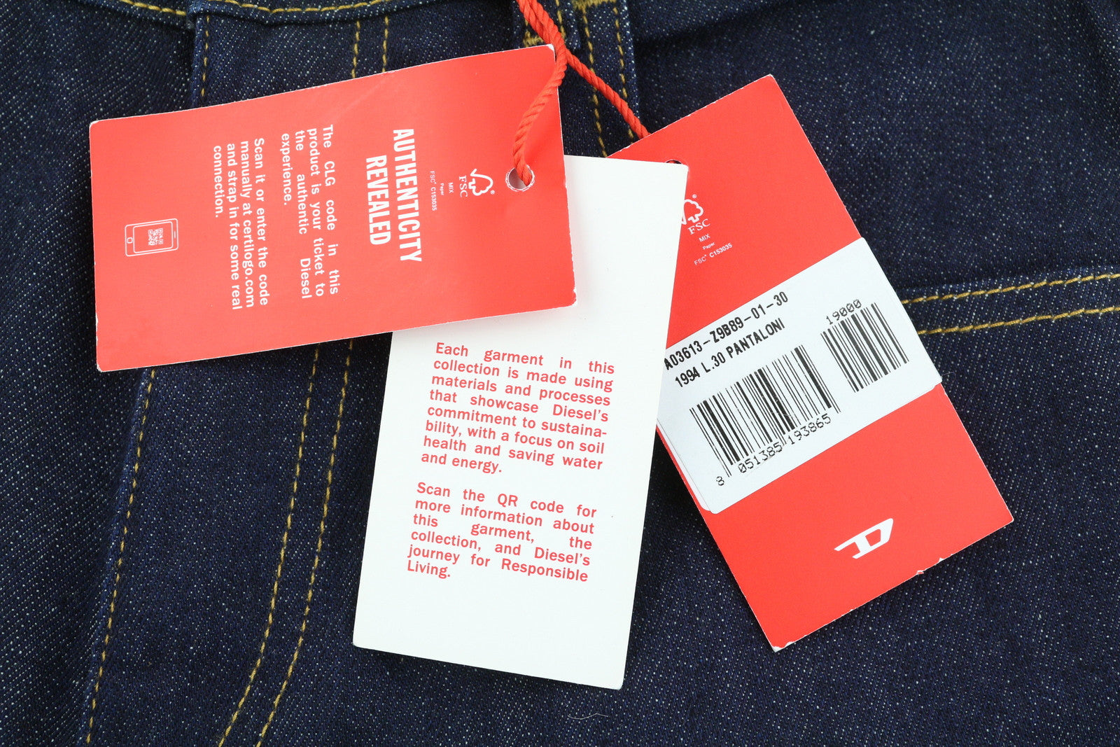 DIESEL 1994 Z9B89 vyriški džinsai W30/L30 Slim Fit tiesaus kirpimo aukštu juosmeniu, mėlyni 