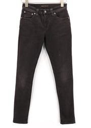 NUDIE Skinny Lin Used Black Men Jeans W28/L32 Whiskers Zip Fly Casual Cotton