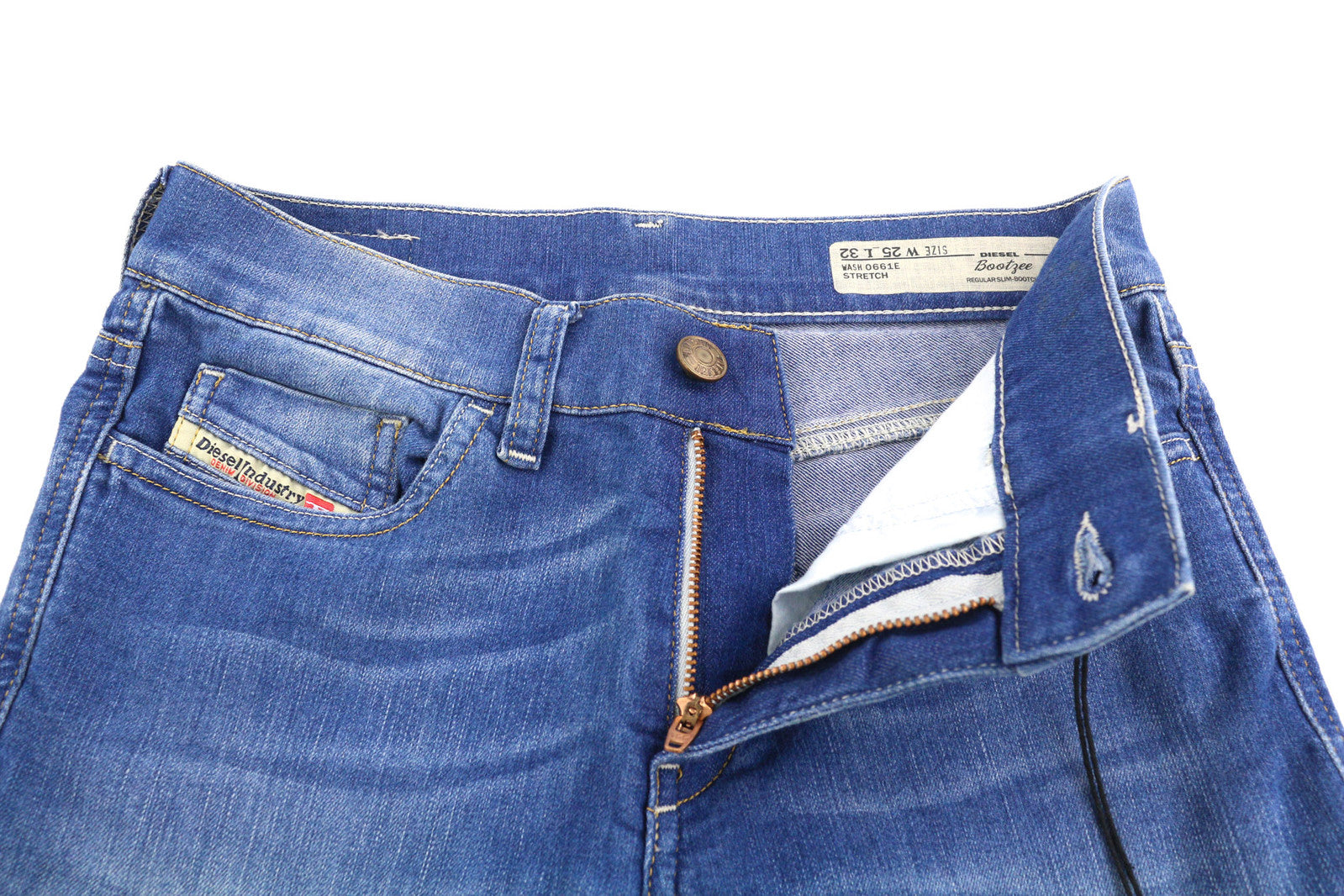 DIESEL Boozee 0661E moteriški džinsai W25/L32 Regular Slim Bootcut, tamprūs, skalbti 