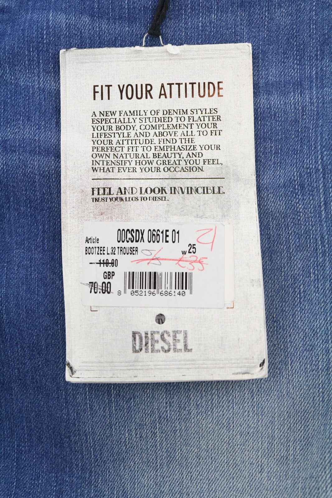 DIESEL Boozee 0661E moteriški džinsai W25/L32 Regular Slim Bootcut, tamprūs, skalbti 