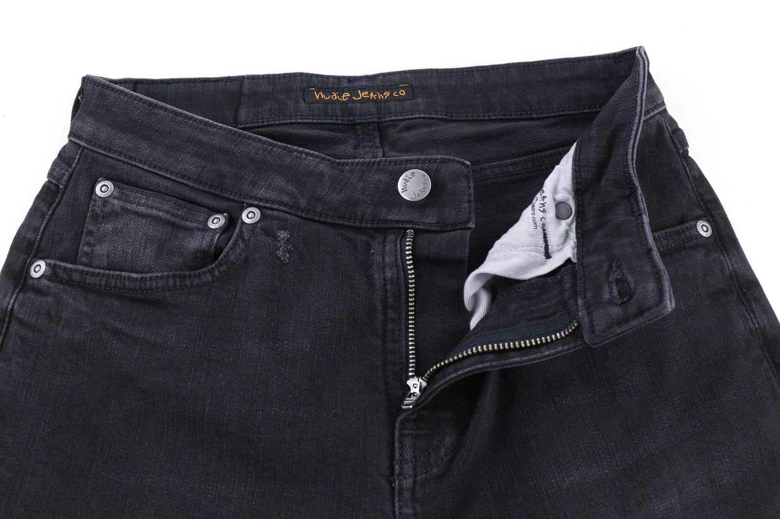 NUDIE Skinny Lin Used Black Men Jeans W29/L32 Faded Zip Fly Organic Cotton Denim