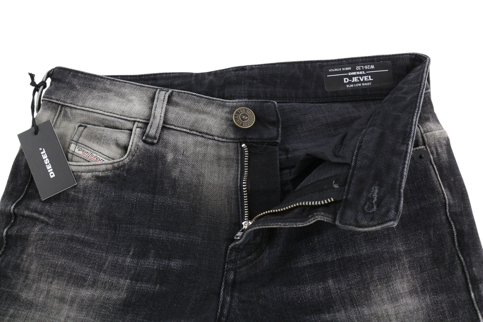 DIESEL D-Jevel 09B18 moteriški džinsai W26/L32 Slim žemo juosmens, tamprūs, skalbti, RRP 250 € 