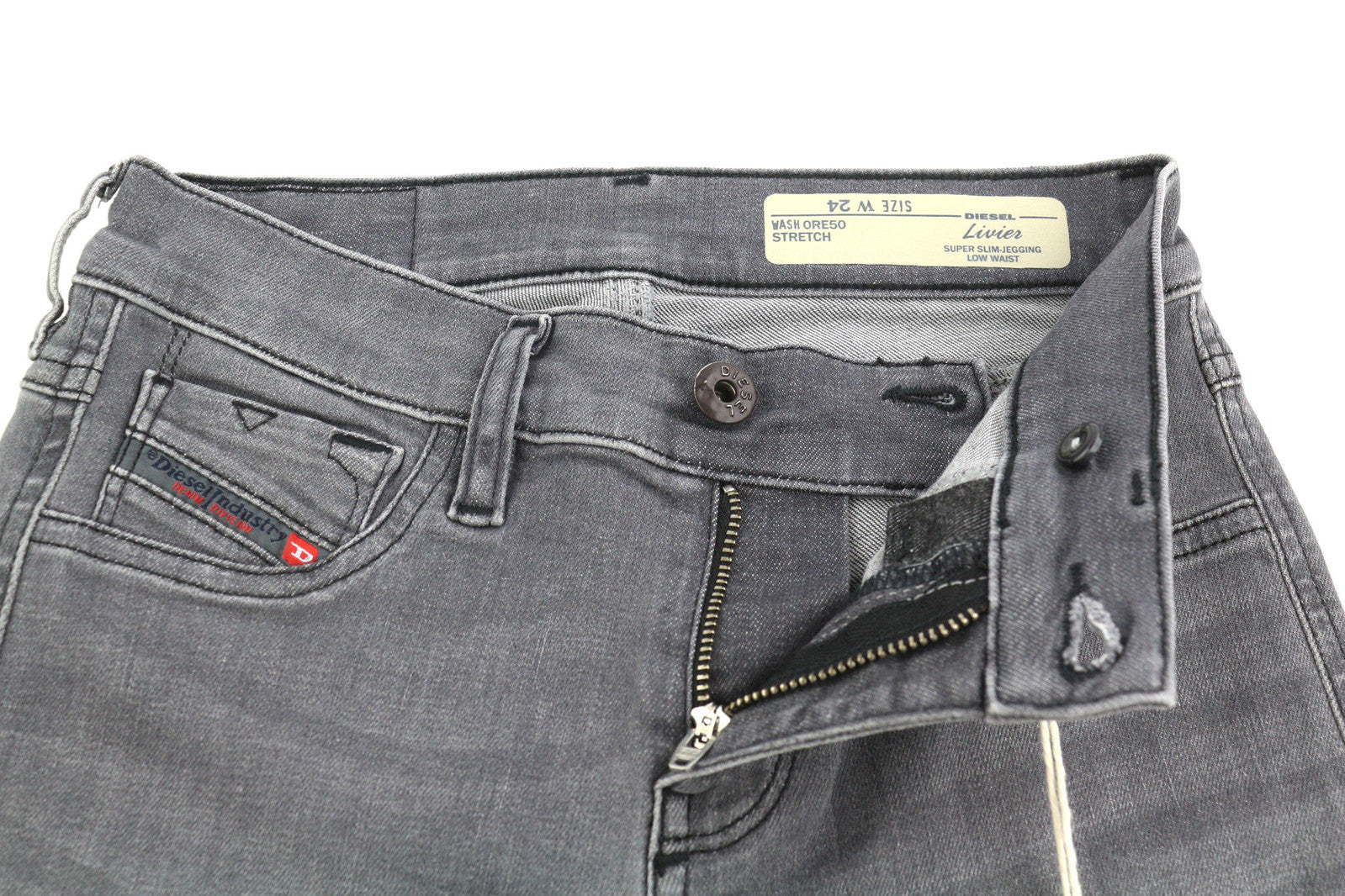 DIESEL Livier 0RE50 moteriški džinsai W24 Super Slim Jegging žemo juosmens tamprūs pilki 