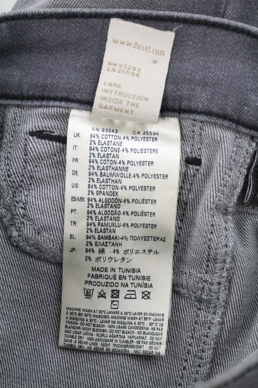 DIESEL Livier 0RE50 moteriški džinsai W24 Super Slim Jegging žemo juosmens tamprūs pilki 