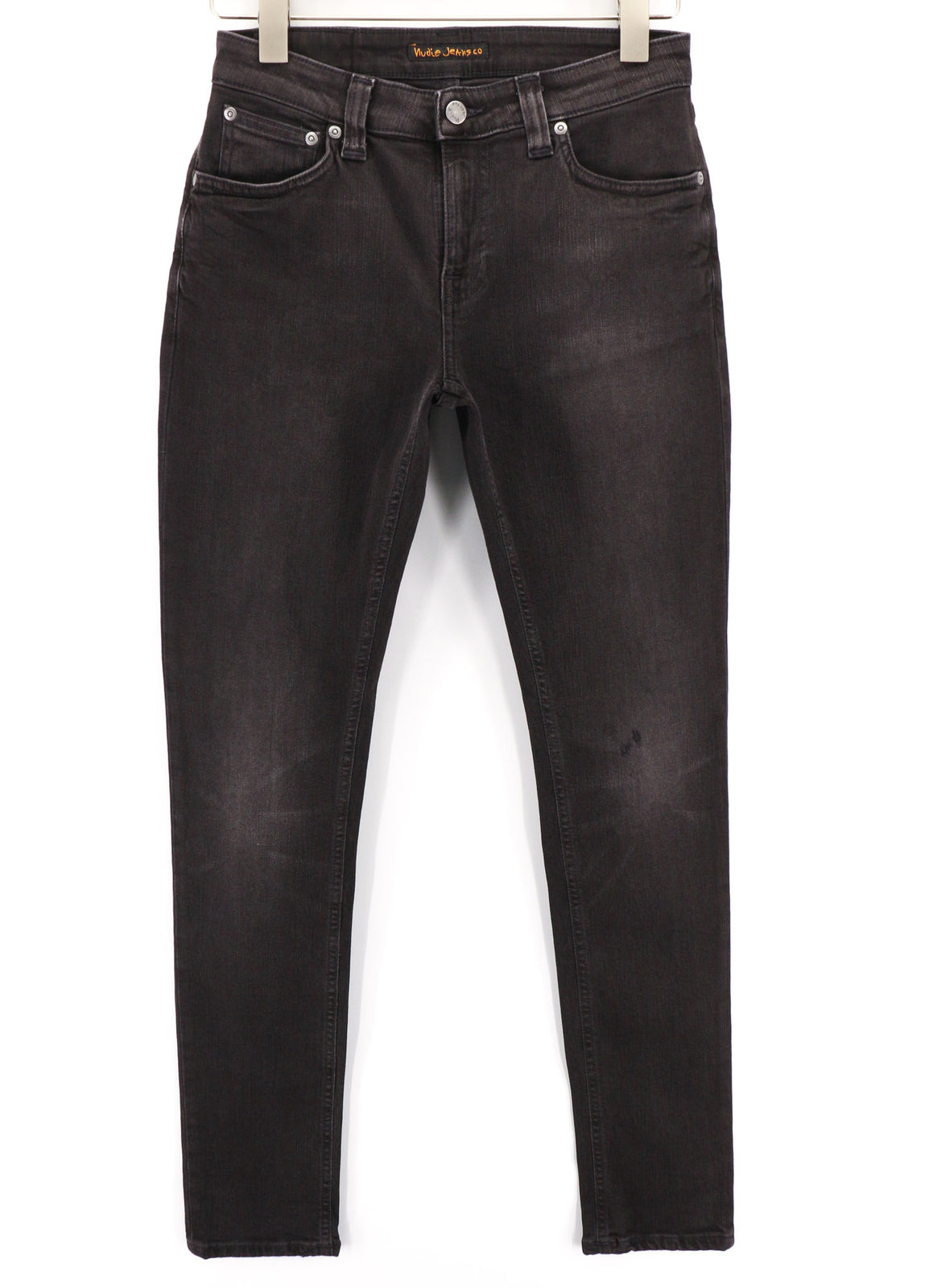 NUDIE Skinny Lin Used Black Men Jeans W29/L32 Zip Fly Organic Cotton Faded Denim