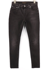 NUDIE Skinny Lin Used Black Men Jeans W29/L32 Zip Fly Organic Cotton Faded Denim