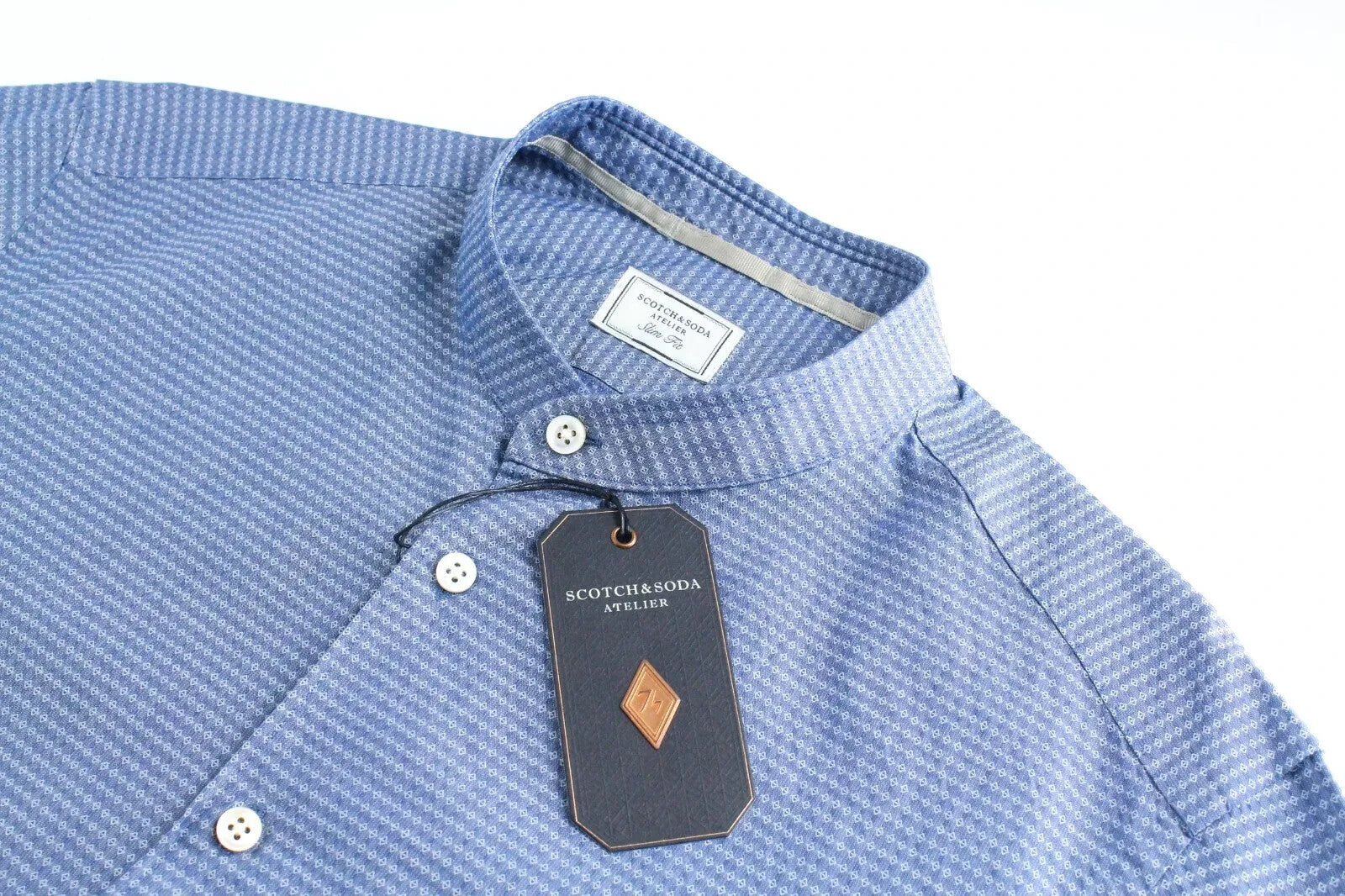 SCOTCH & SODA Atelier Mens Shirt 40/ 15 3/4 Blue Band Collar Pattern