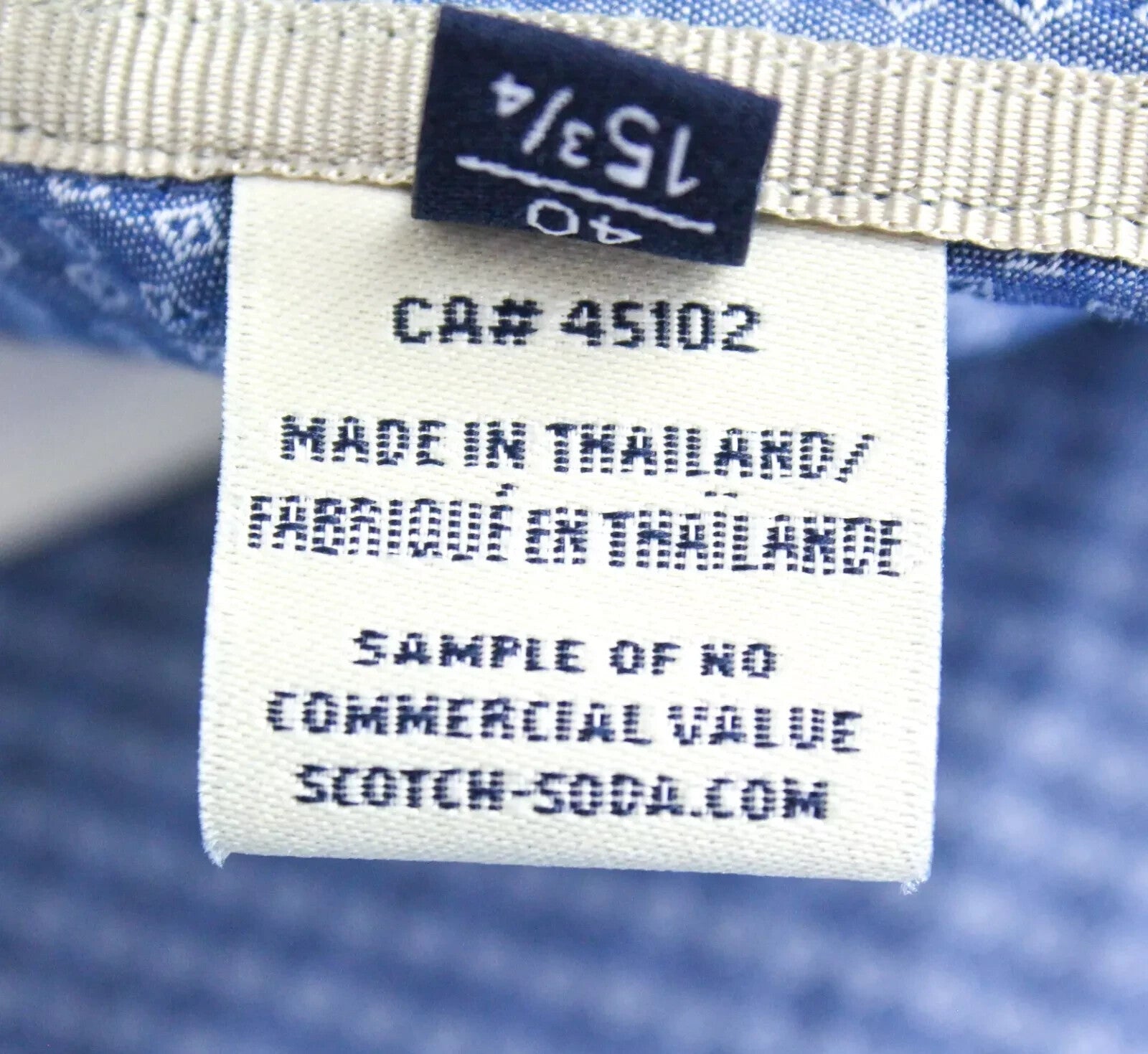 SCOTCH & SODA Atelier Mens Shirt 40/ 15 3/4 Blue Band Collar Pattern